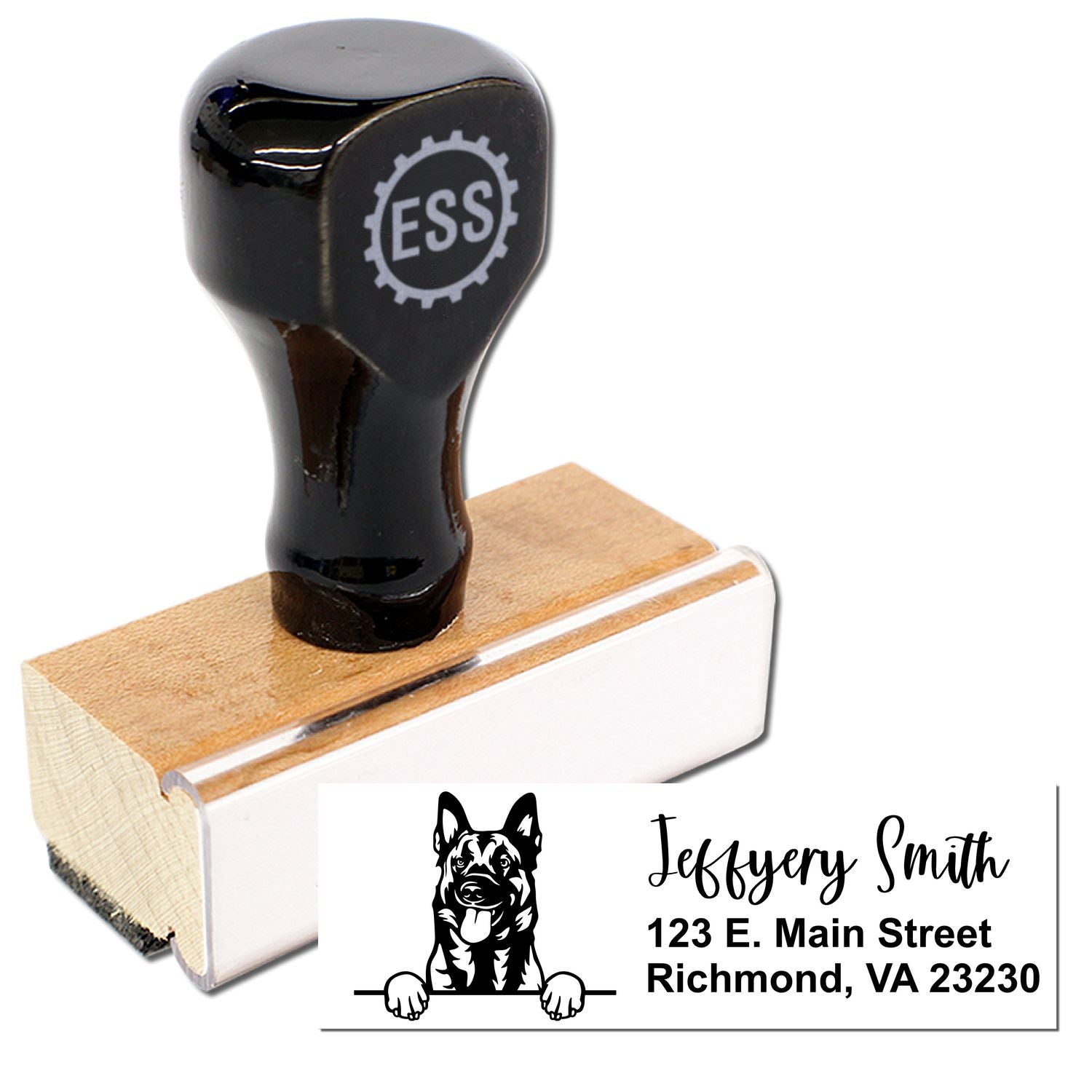 Peeking Belgian Malinois Name and Address Rubber Stamp