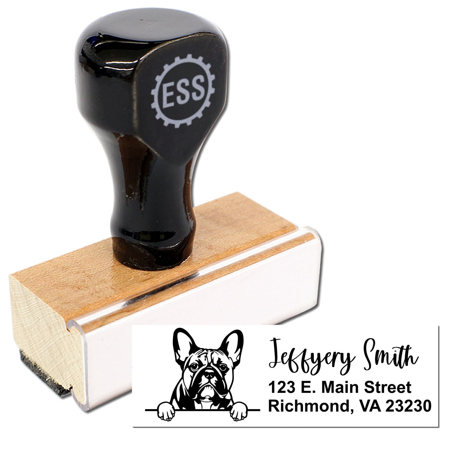 Peeking French Bulldog Name and Address Rubber Stamp