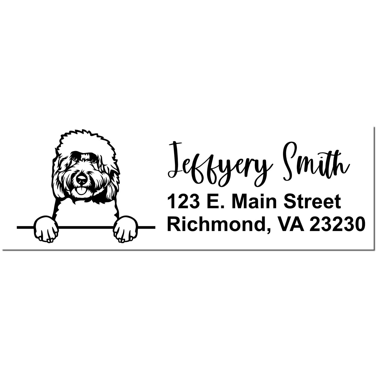 Peeking Goldendoodle Name and Address Rubber Stamp