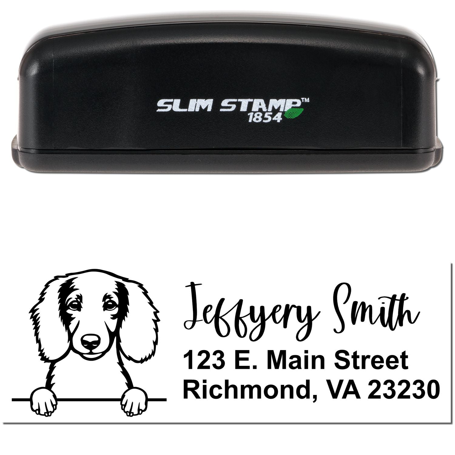 Slim Longhaired Dachshund Pre-Inked Customized Stamp