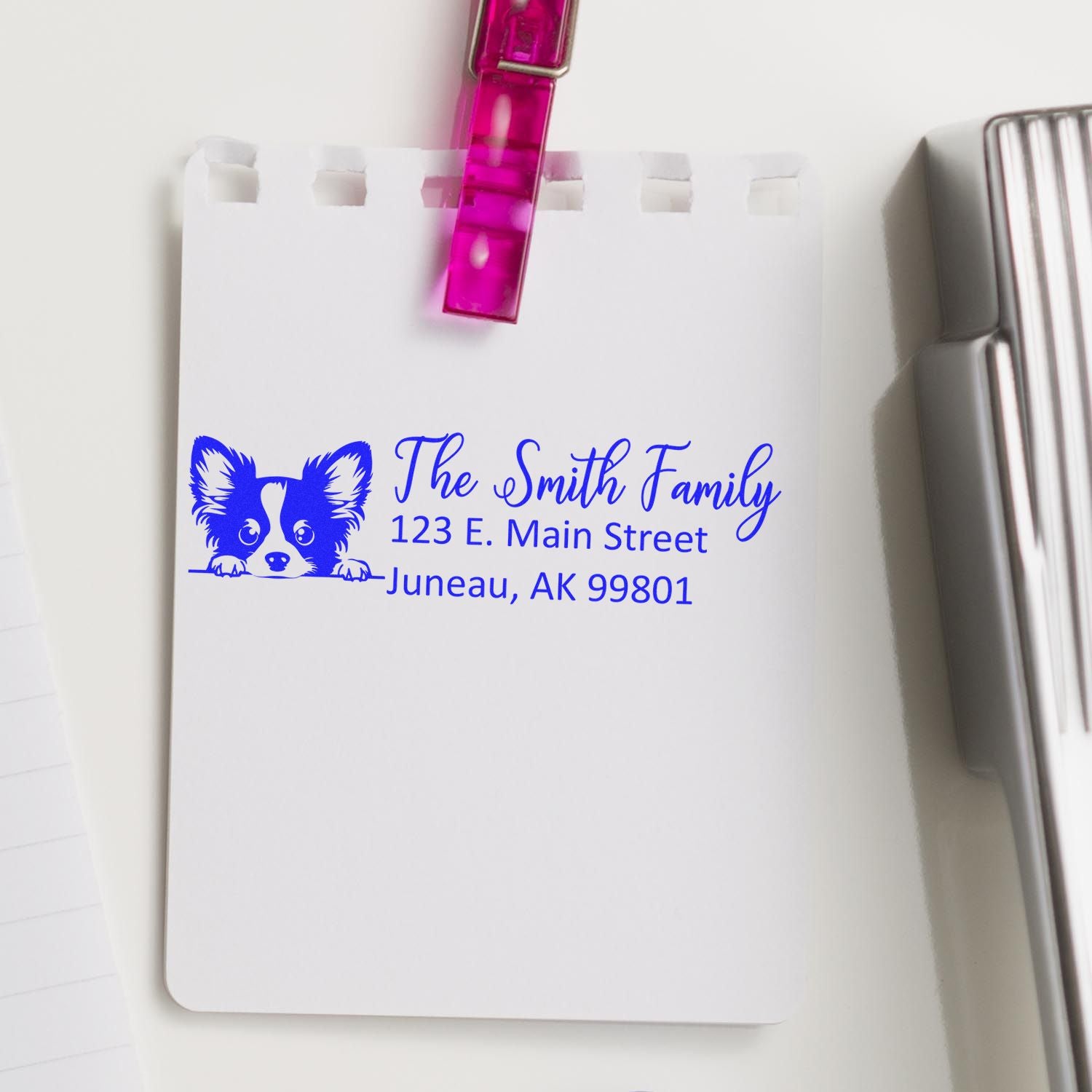 Slim Papillon Dog Mail Address Stamp