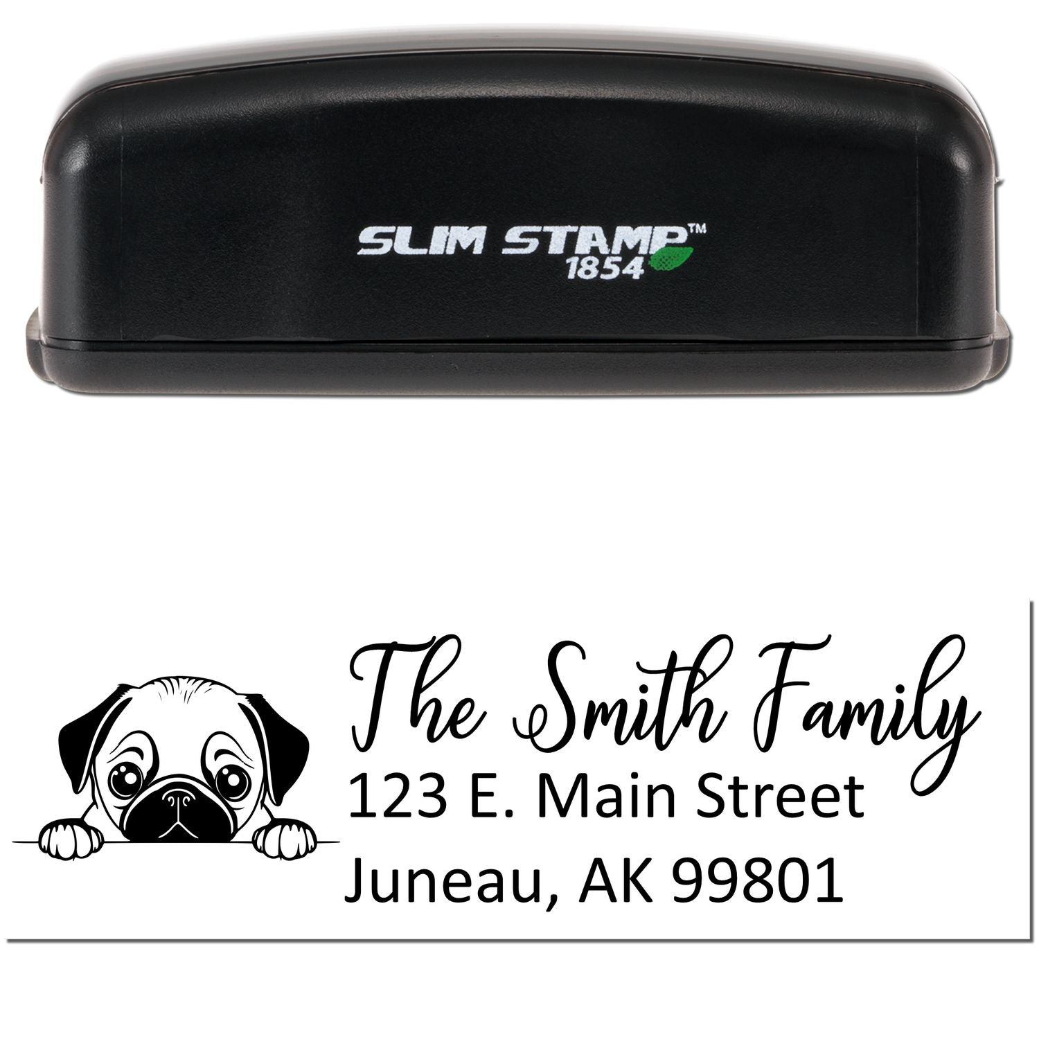 Slim Pug Dog Mail Address Stamp