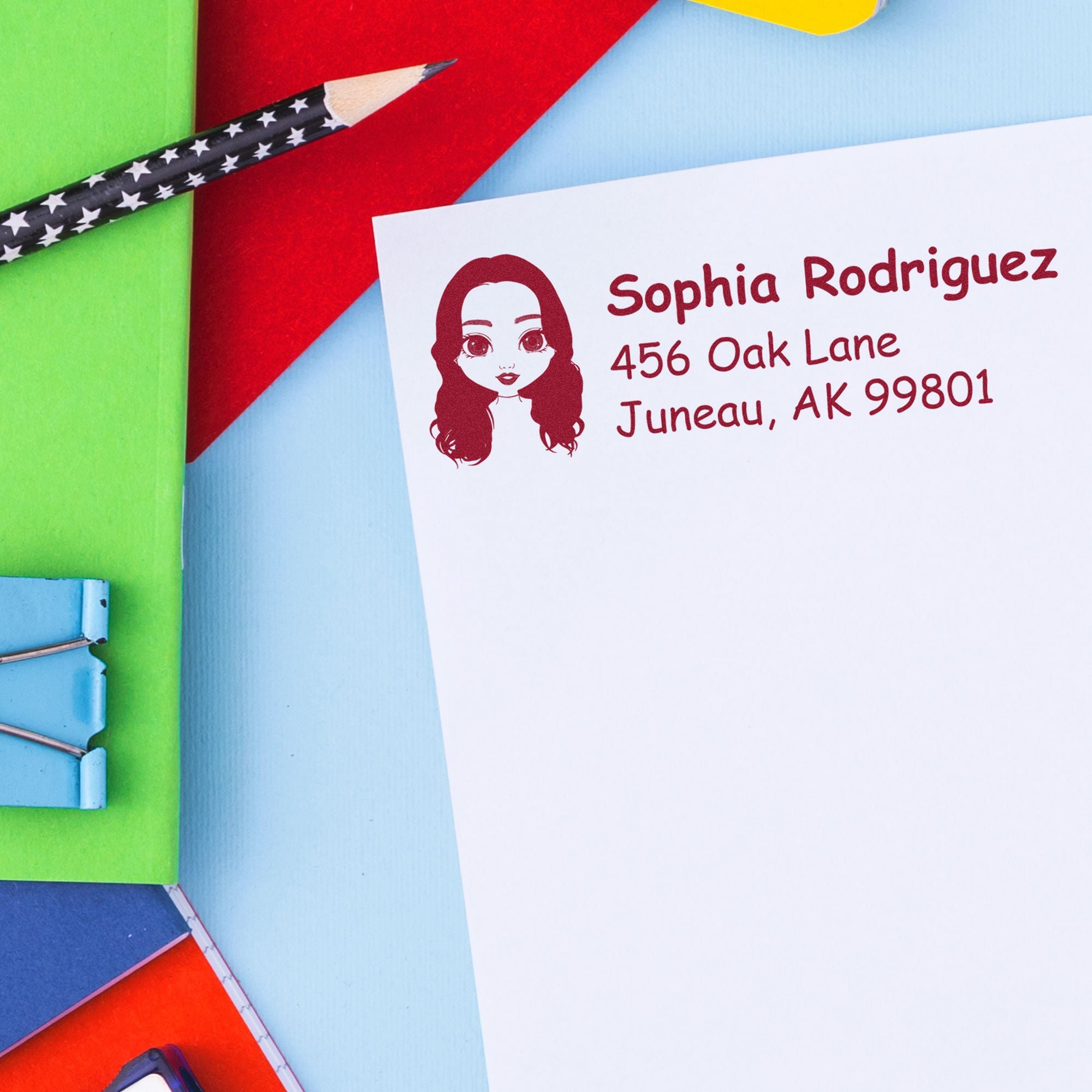 Wood Handle Ms Sophia Bitmoji Address Stamp