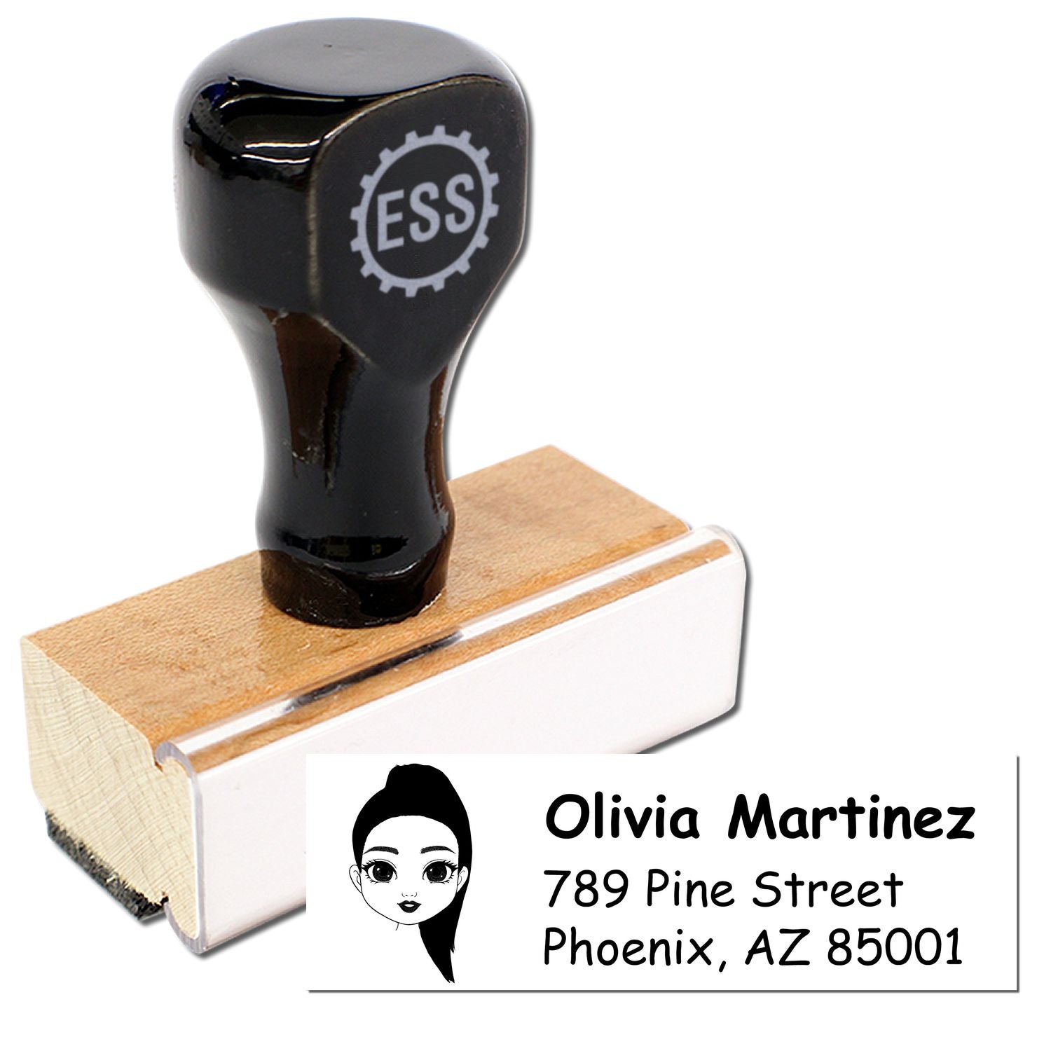 Wood Handle Ms Olivia Bitmoji Address Stamp