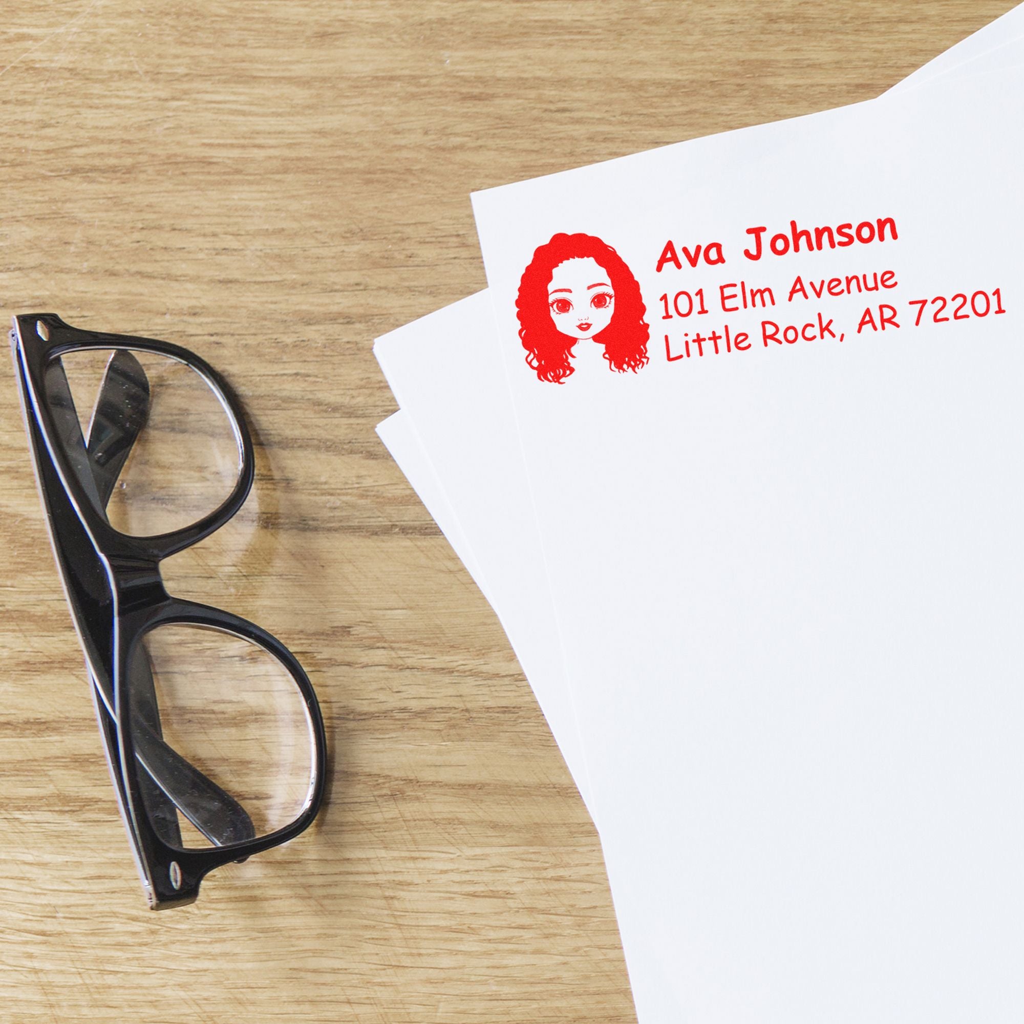 Wood Handle Ms Ava Bitmoji Address Stamp