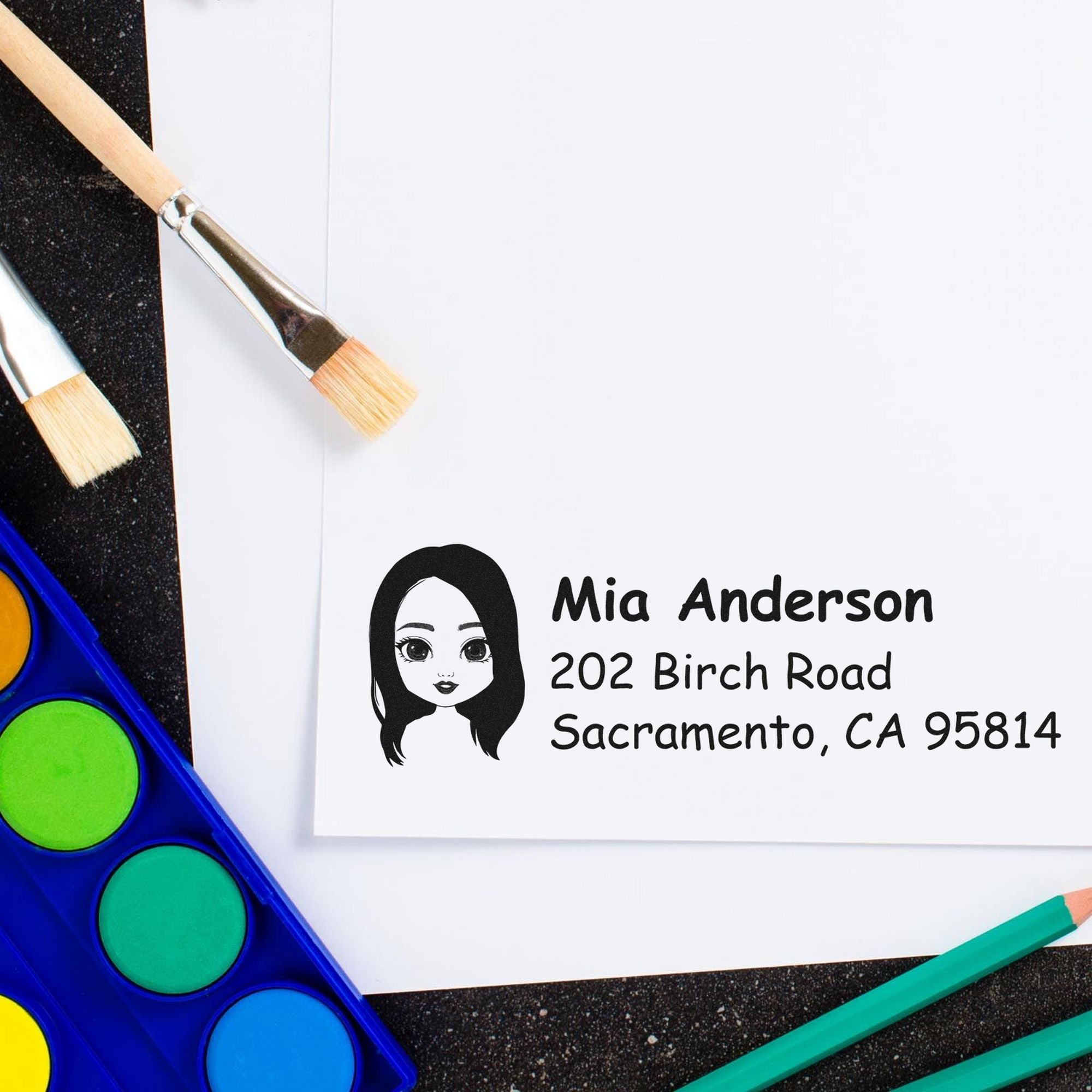 Wood Handle Ms Mia Bitmoji Address Stamp