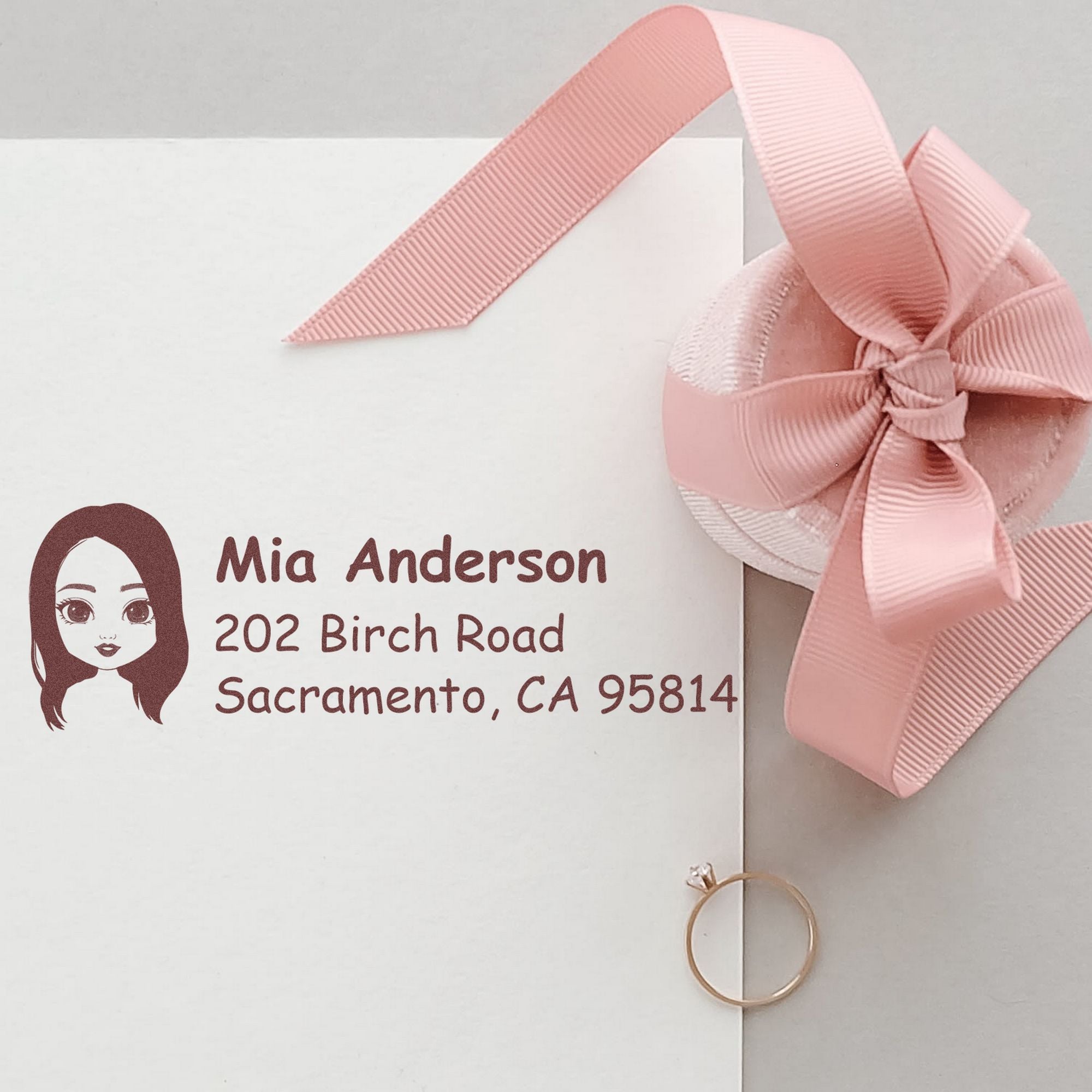 Wood Handle Ms Mia Bitmoji Address Stamp