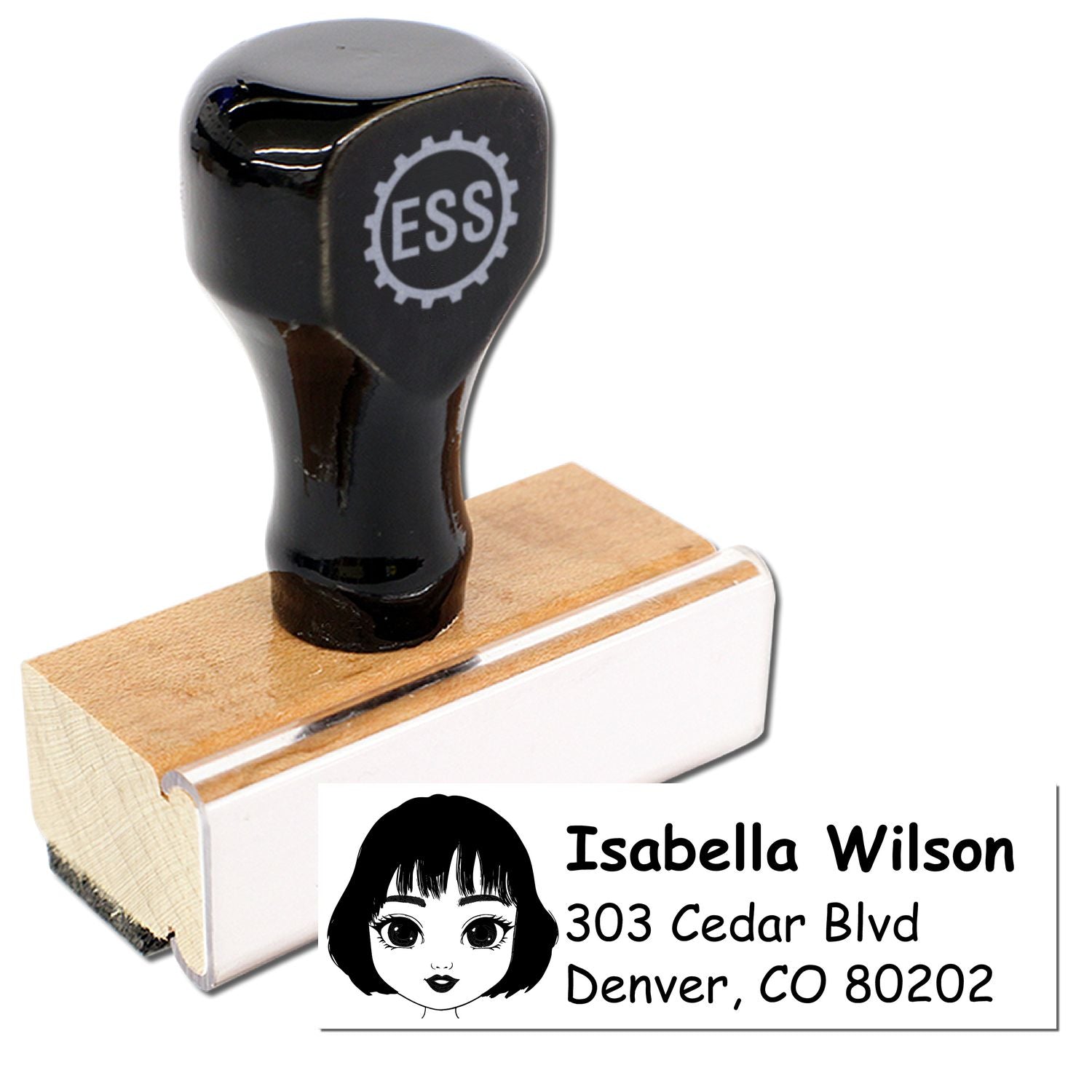 Wood Handle Ms Isabella Bitmoji Address Stamp