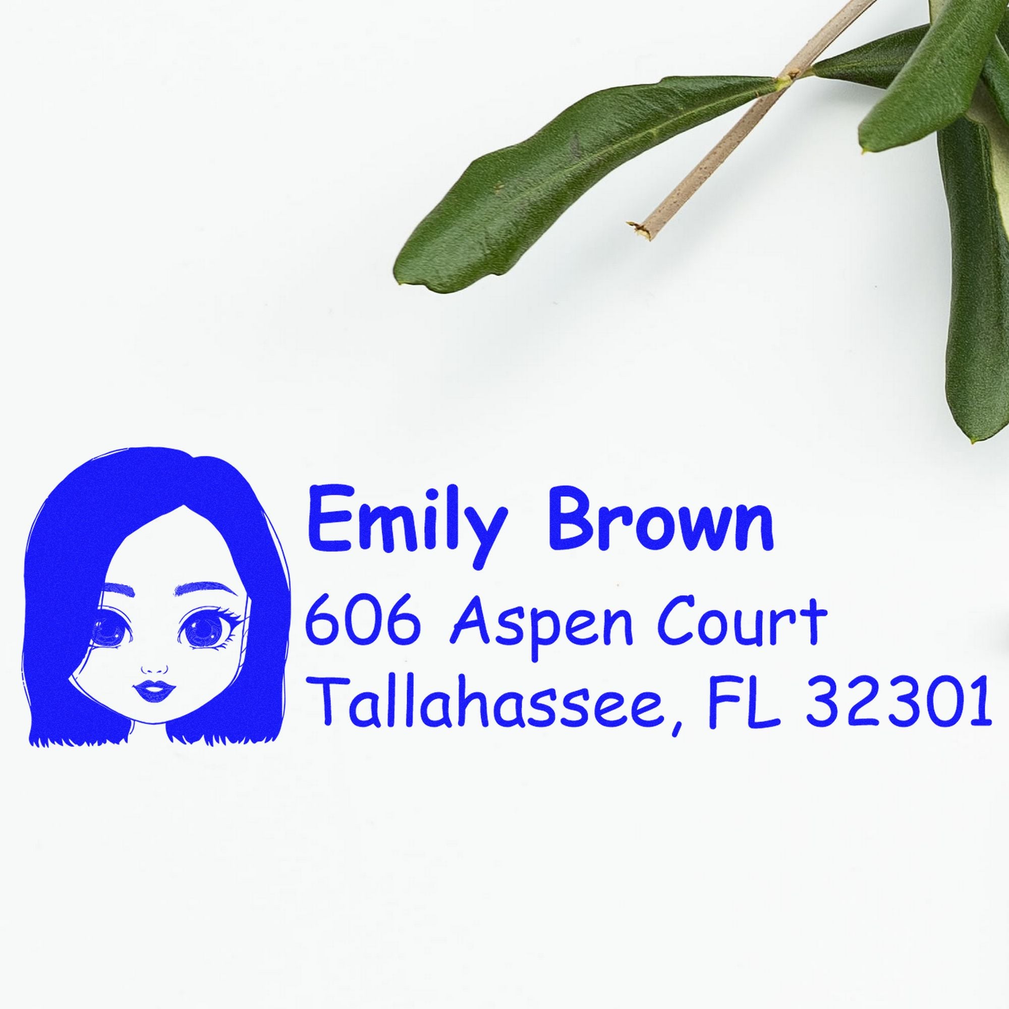 Wood Handle Ms Emily Bitmoji Address Stamp