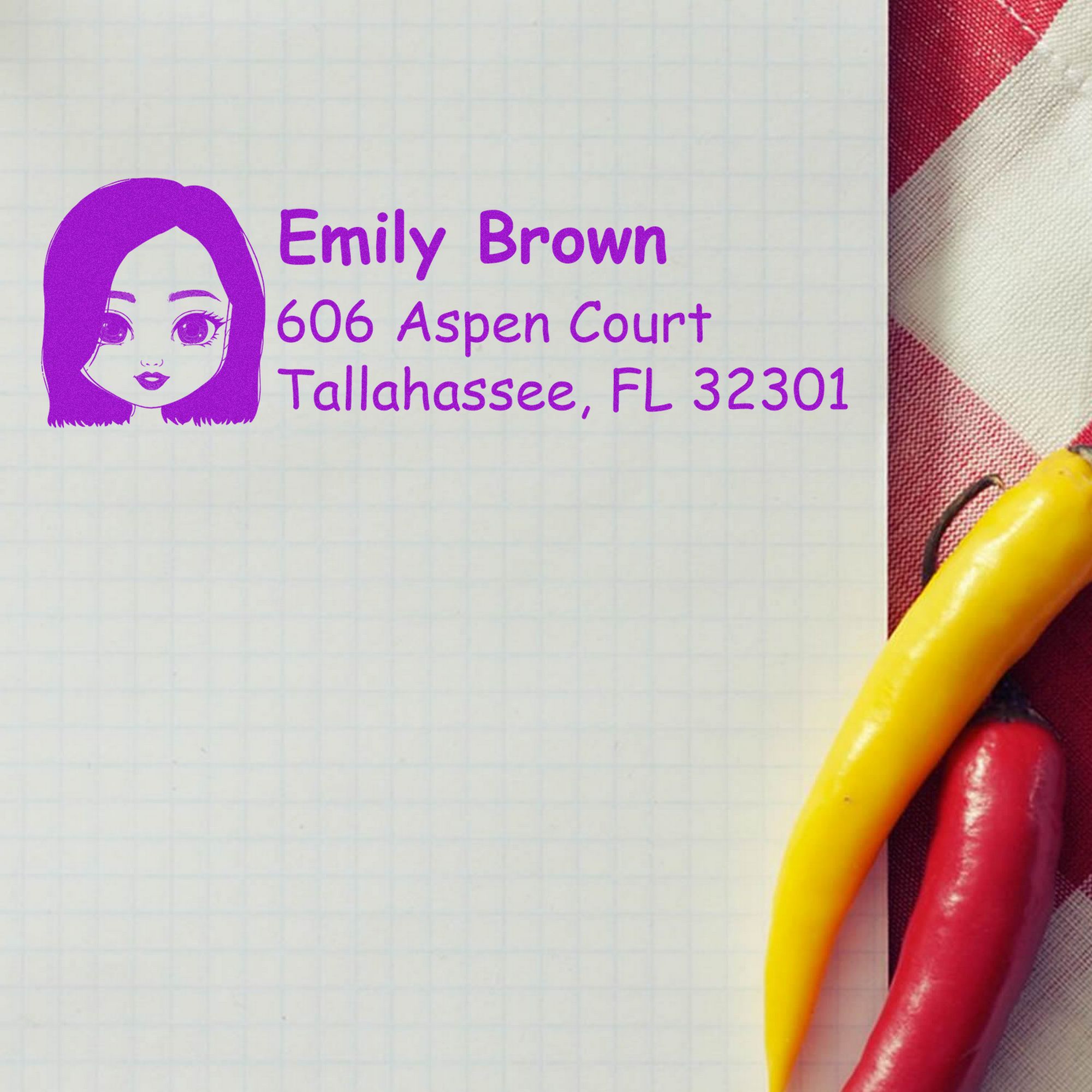 Wood Handle Ms Emily Bitmoji Address Stamp