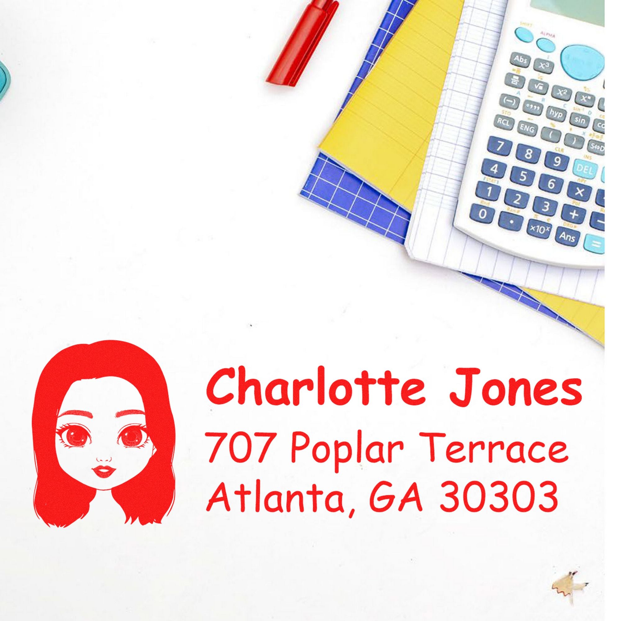 Wood Handle Ms Charlotte Bitmoji Address Stamp