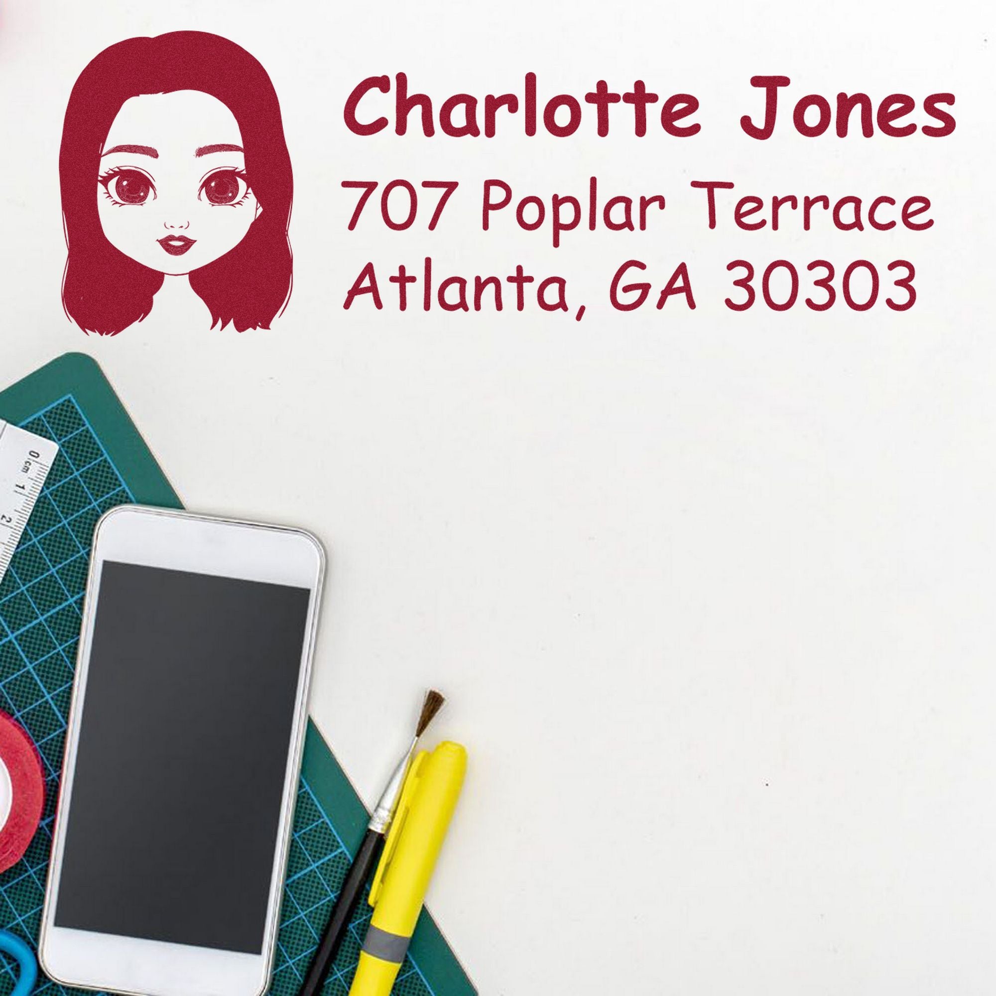 Wood Handle Ms Charlotte Bitmoji Address Stamp