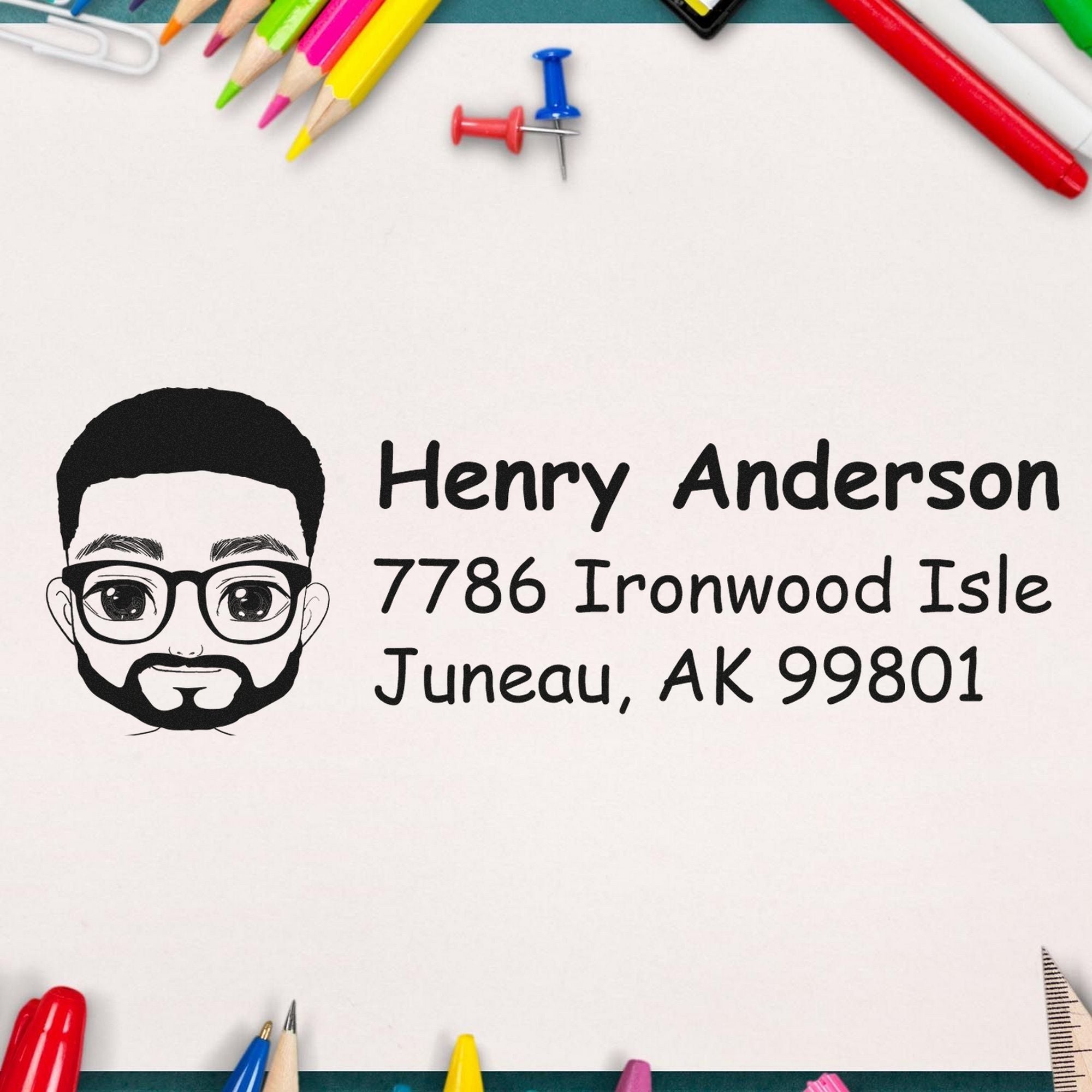 Wood Handle Mr Henry Bitmoji Address Stamp