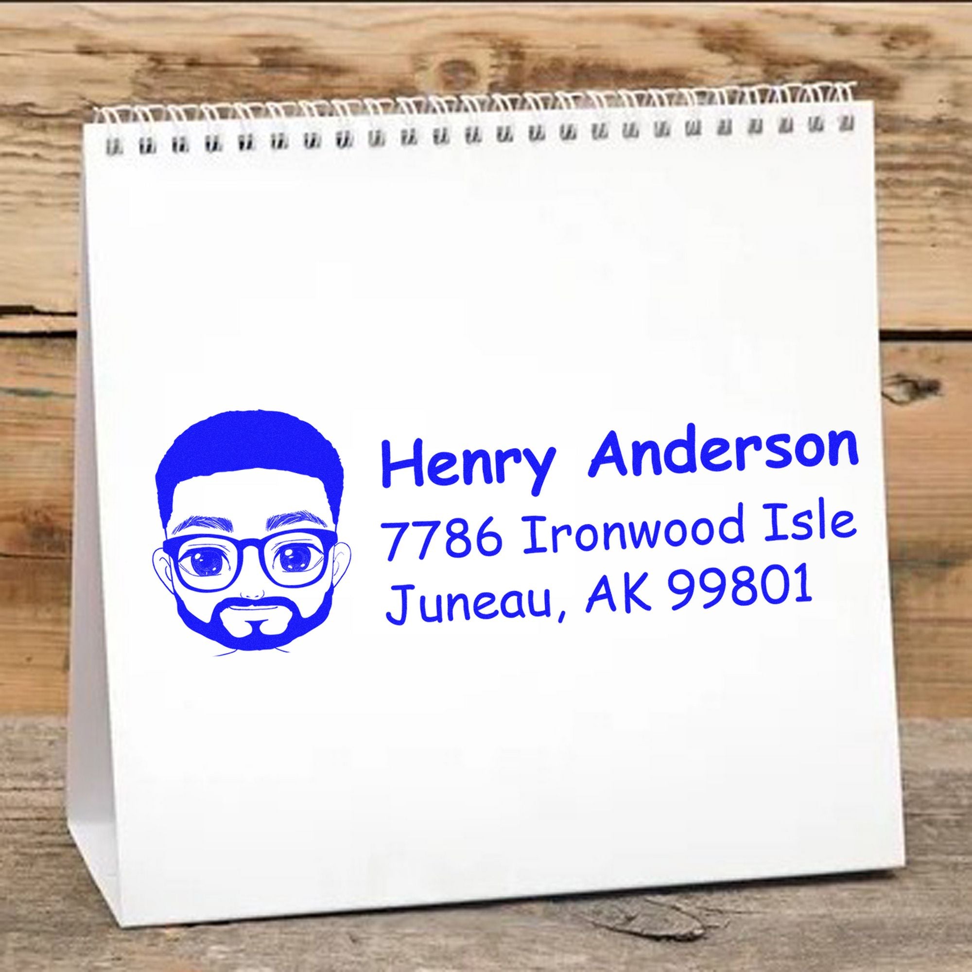 Wood Handle Mr Henry Bitmoji Address Stamp