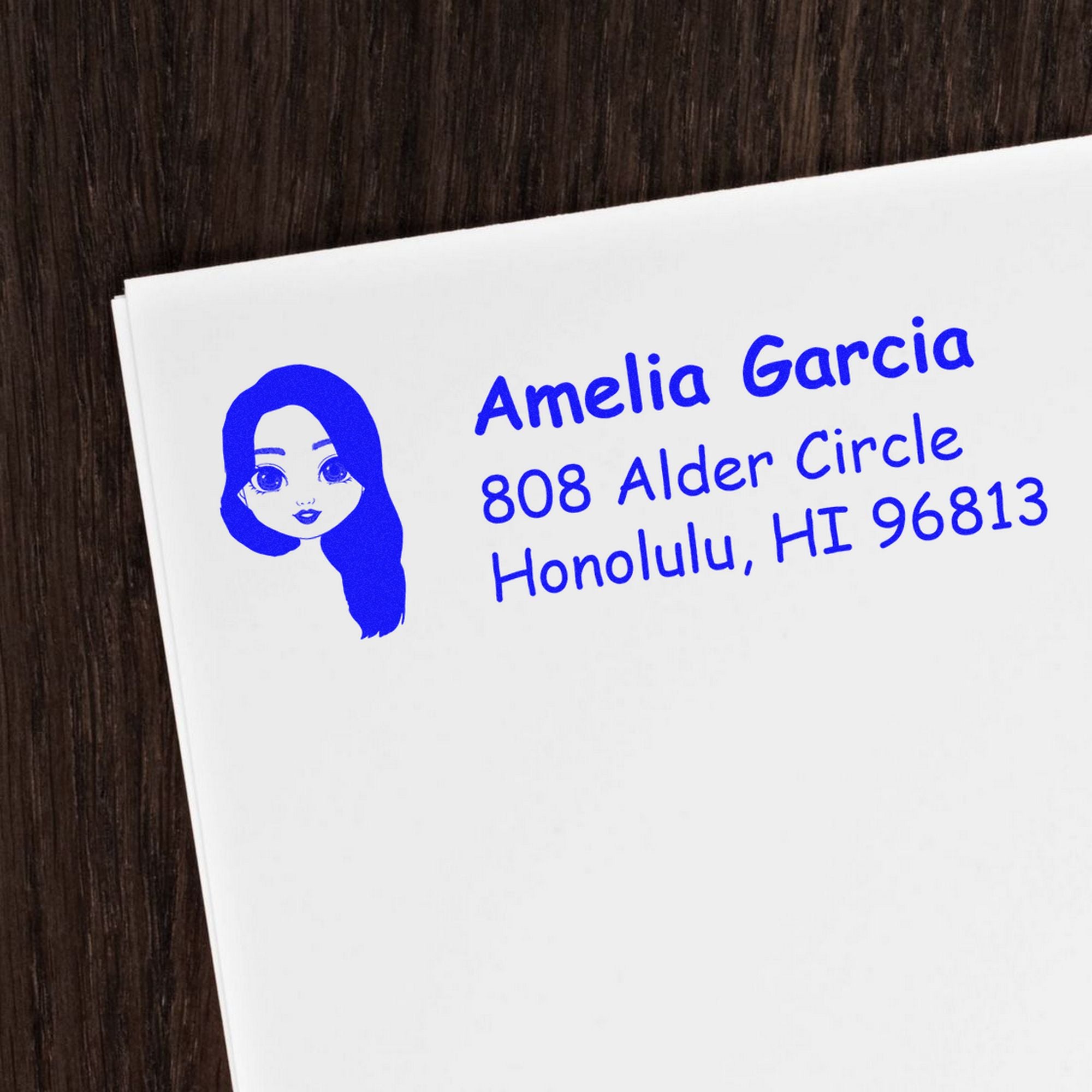 Wood Handle Ms Amelia Bitmoji Address Stamp