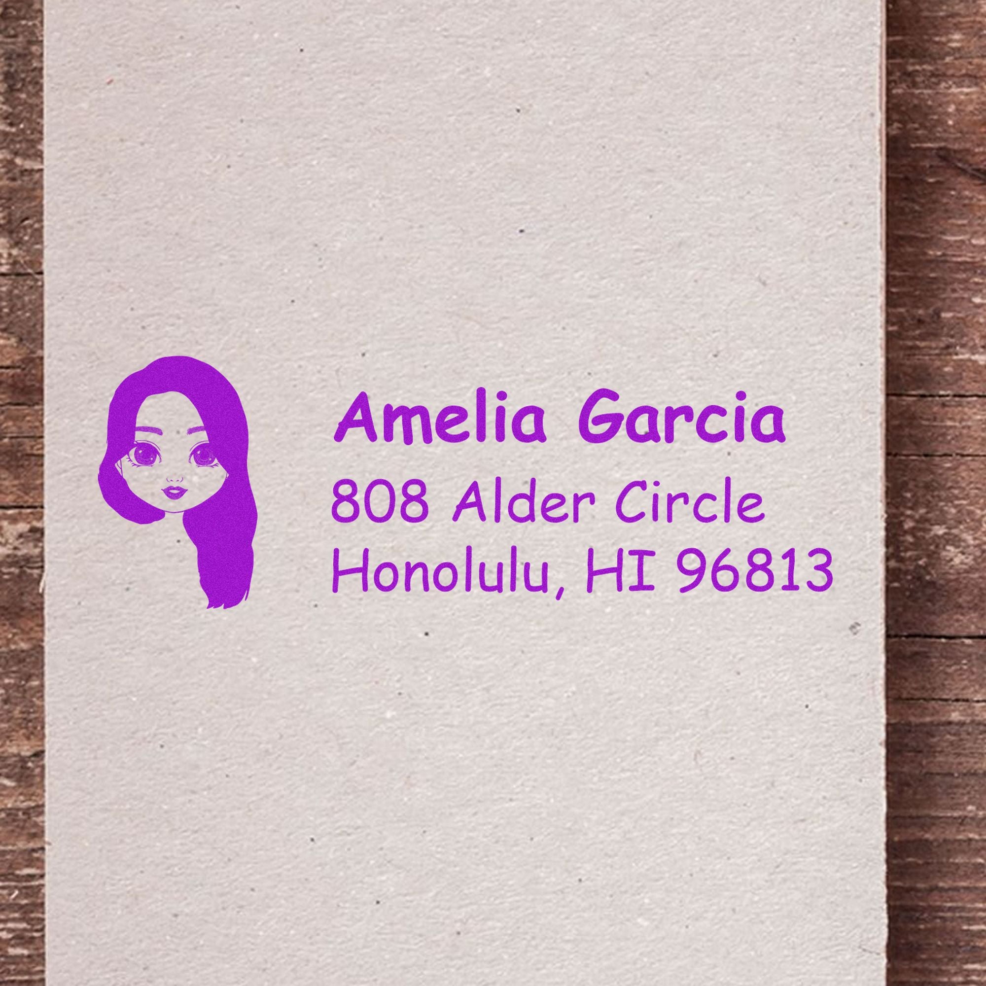 Wood Handle Ms Amelia Bitmoji Address Stamp