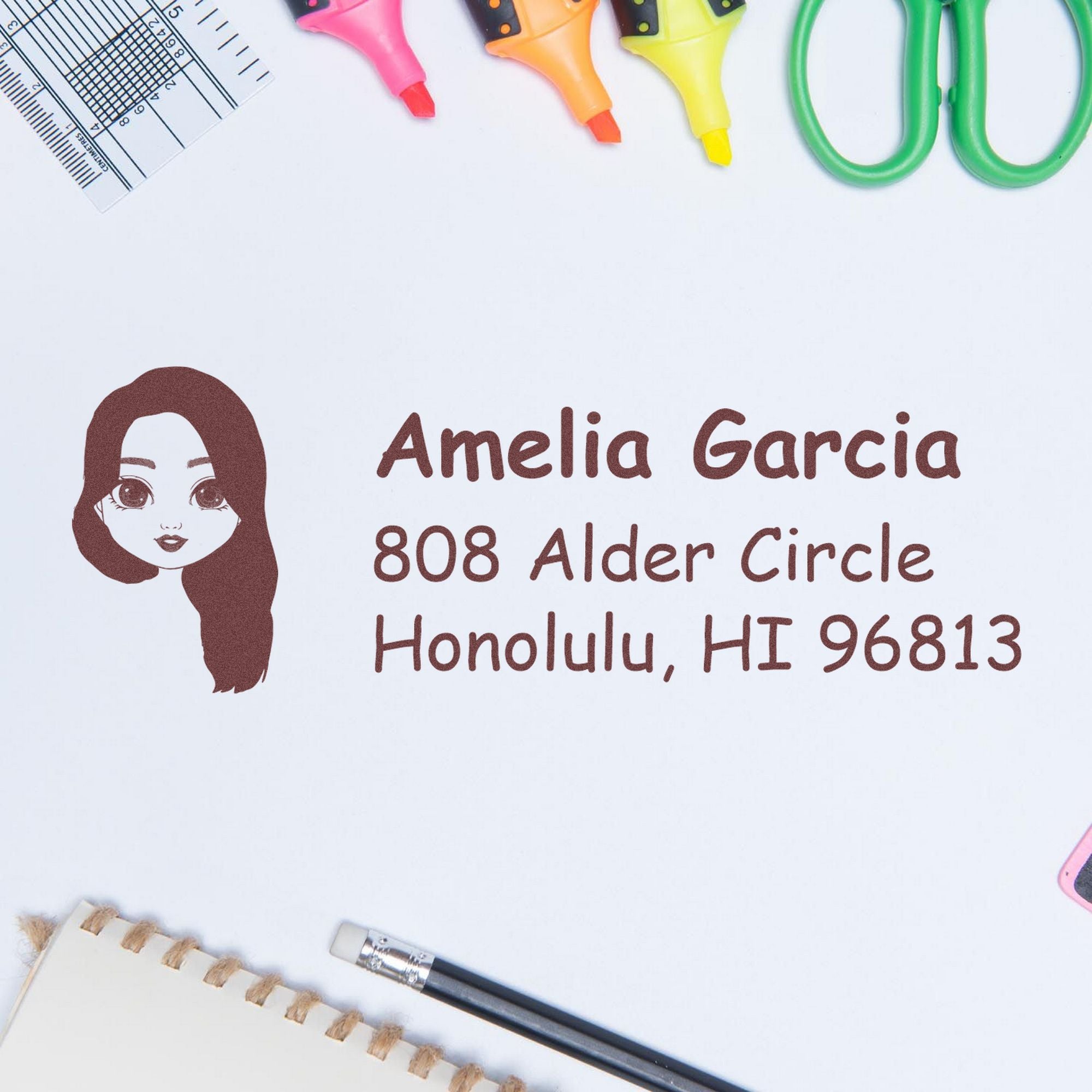 Wood Handle Ms Amelia Bitmoji Address Stamp