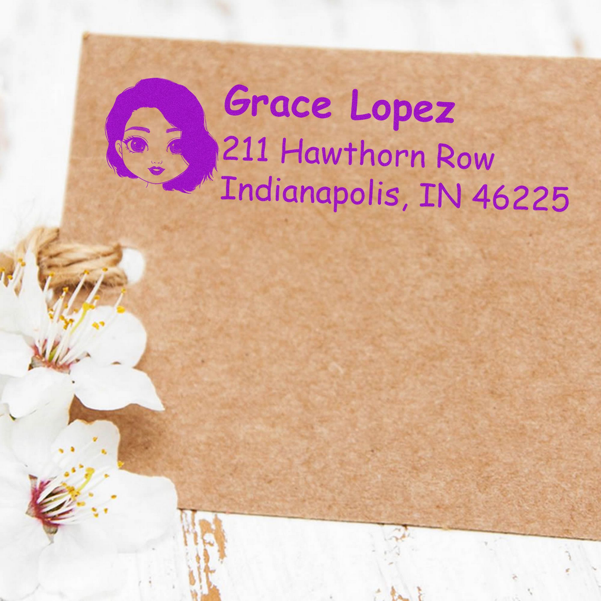 Wood Handle Ms Grace Bitmoji Address Stamp