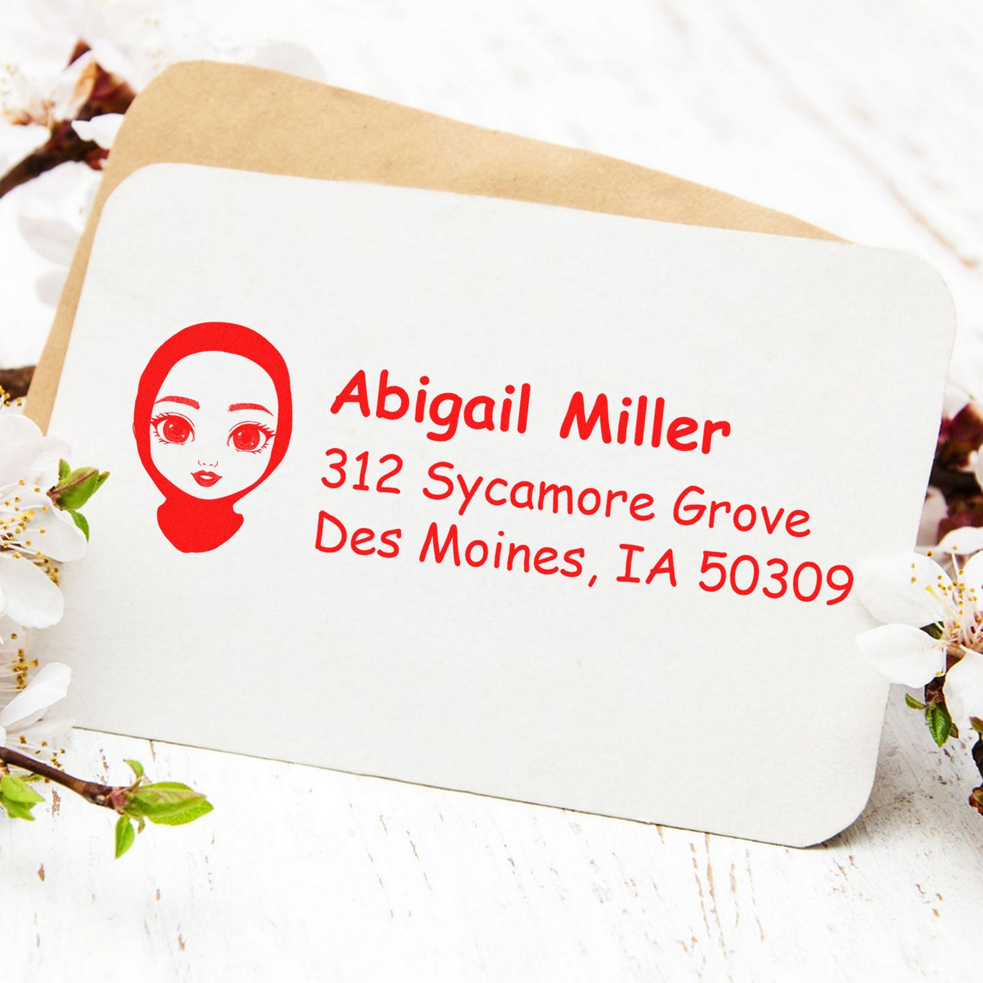 Wood Handle Ms Abigail Bitmoji Address Stamp