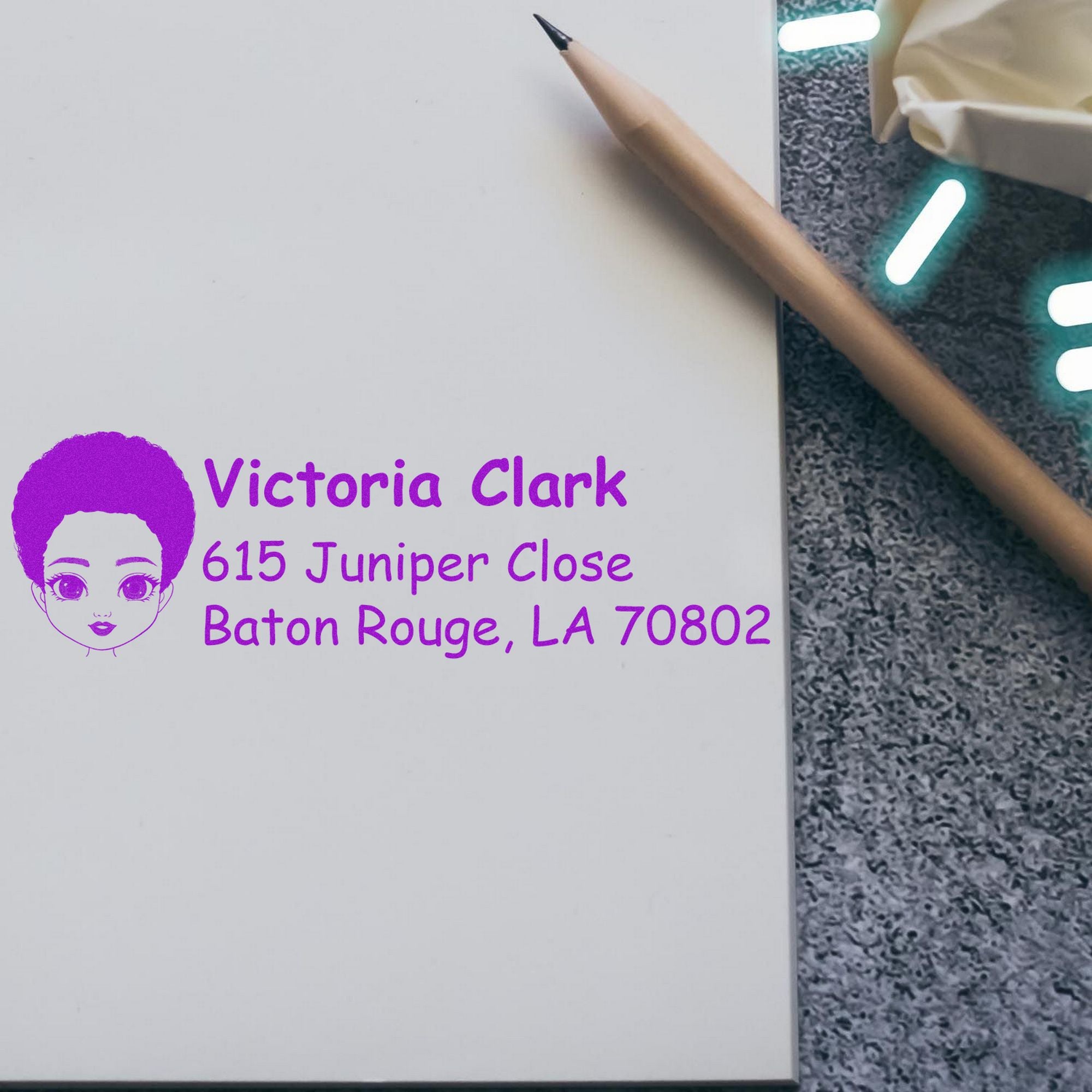 Wood Handle Ms Victoria Bitmoji Address Stamp