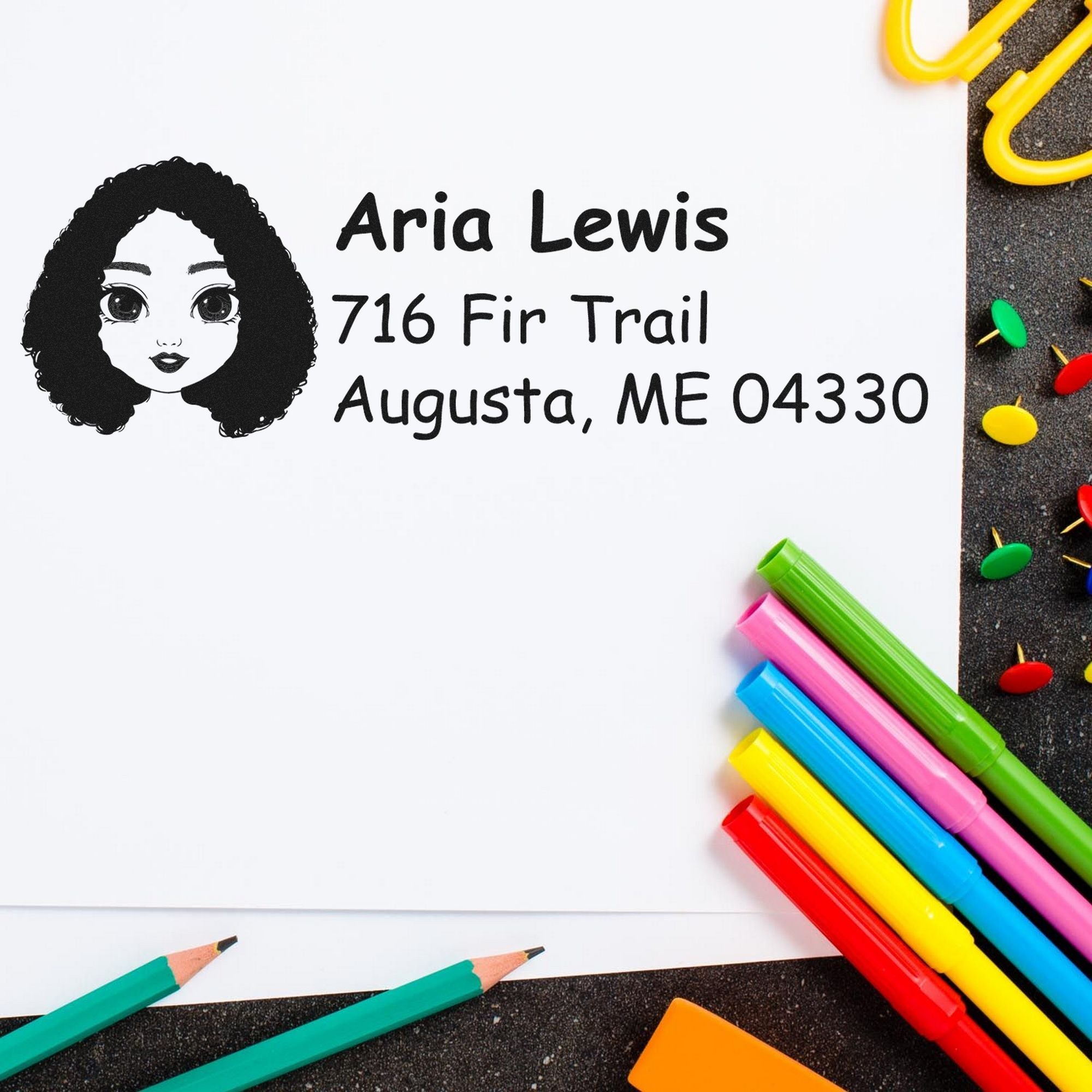 Wood Handle Ms Aria Bitmoji Address Stamp