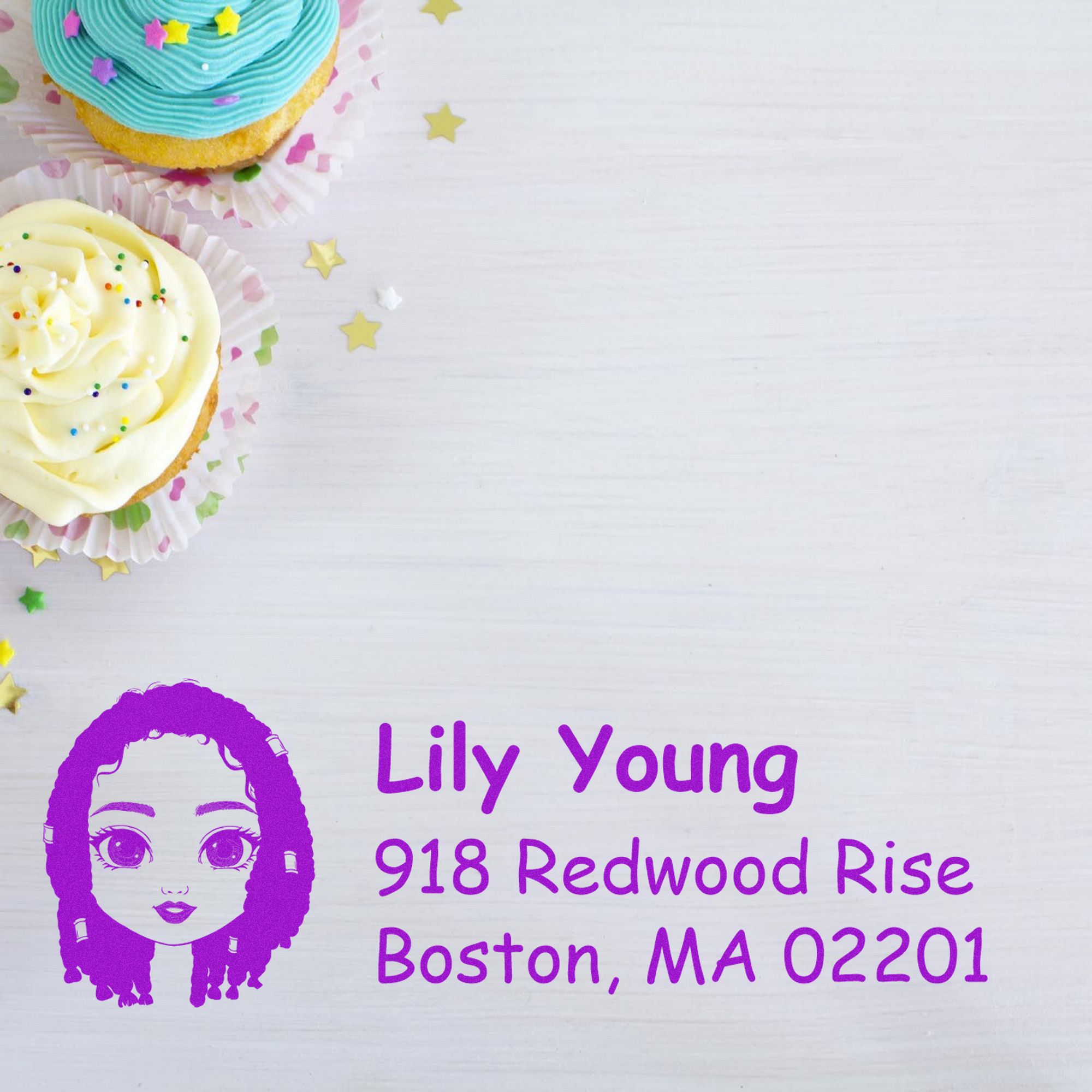 Wood Handle Ms Lily Bitmoji Address Stamp