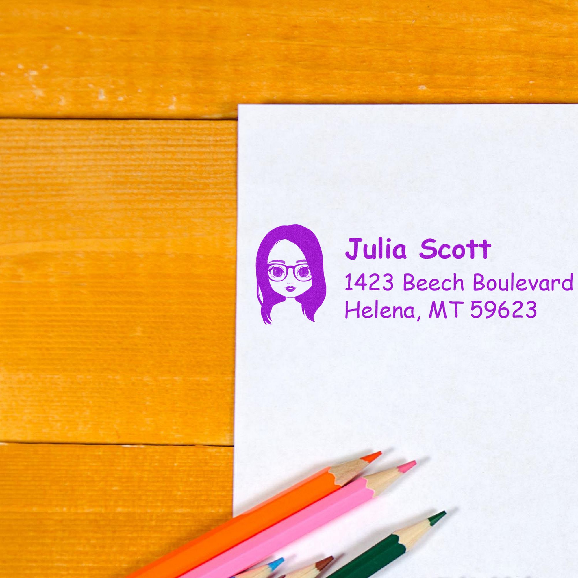 Wood Handle Ms Julia Bitmoji Address Stamp