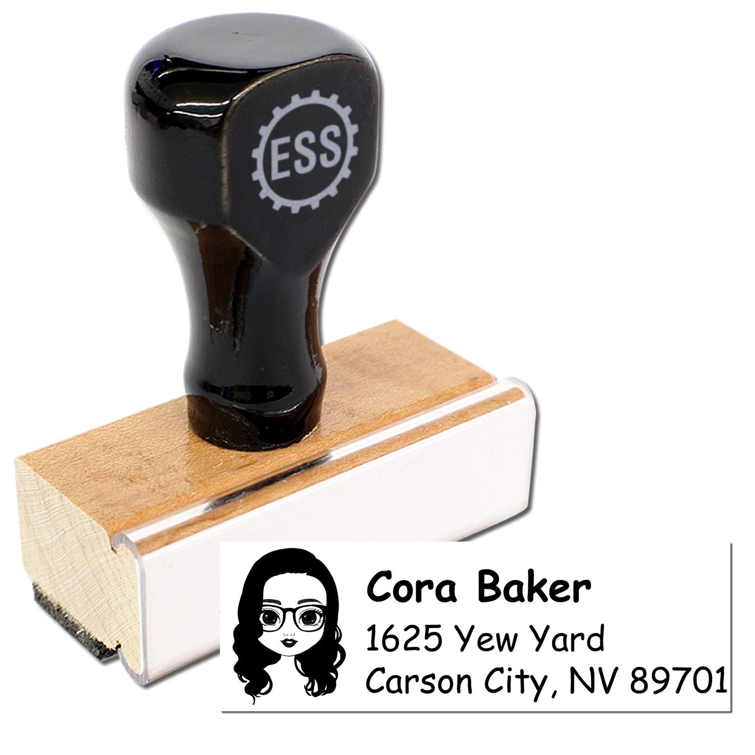 Wood Handle Ms Cora Bitmoji Address Stamp