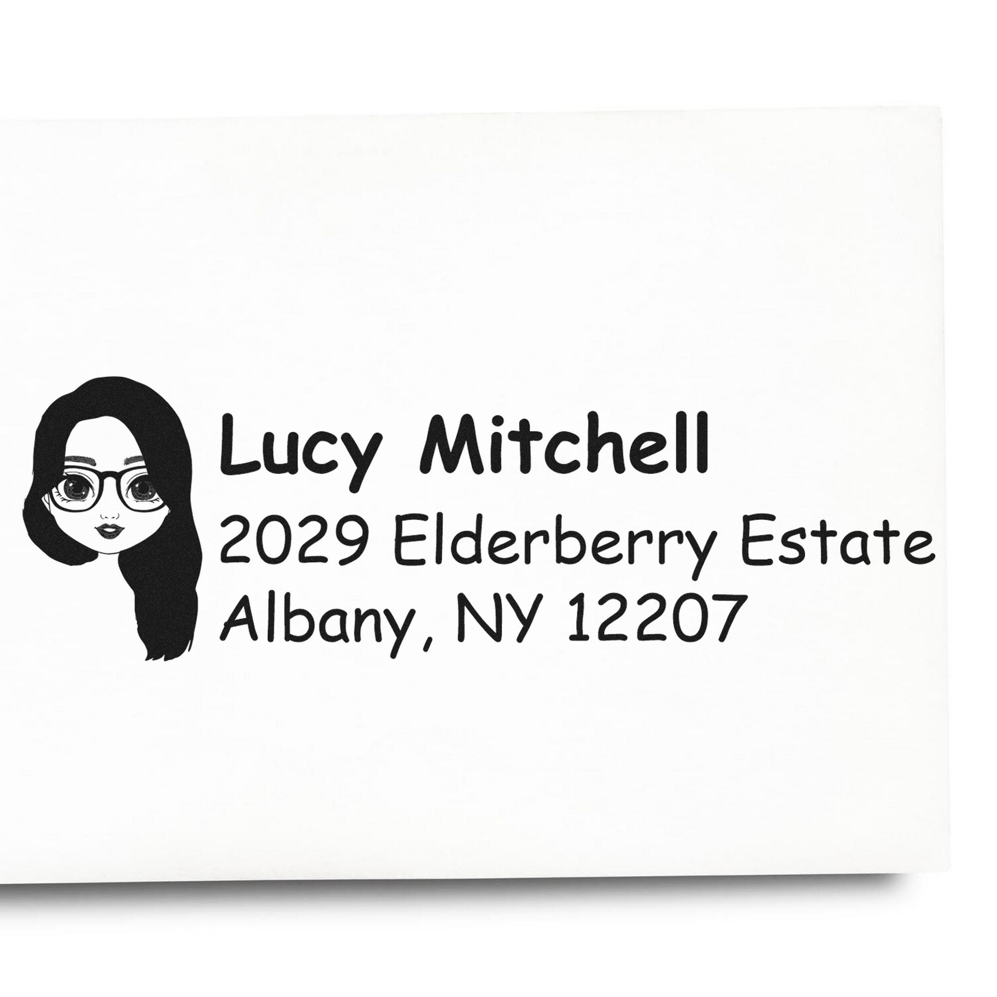 Wood Handle Ms Lucy Bitmoji Address Stamp