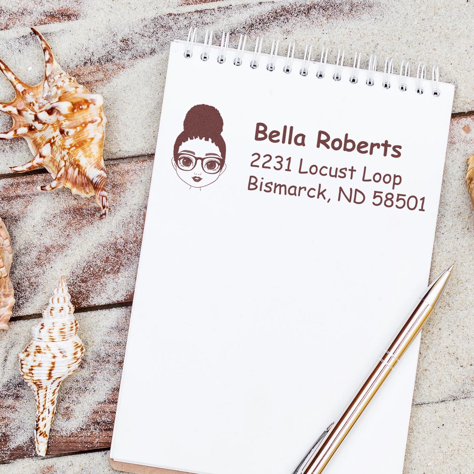 Wood Handle Ms Bella Bitmoji Address Stamp