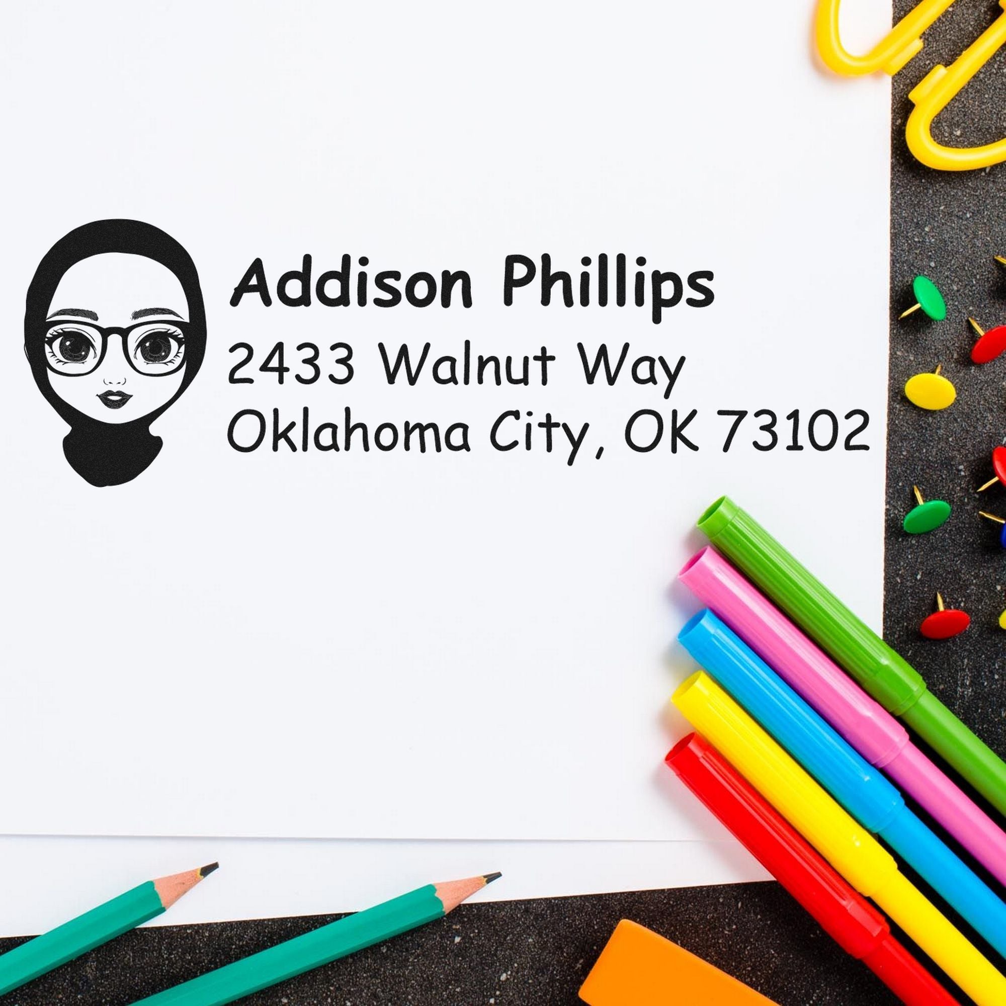 Wood Handle Ms Addison Bitmoji Address Stamp