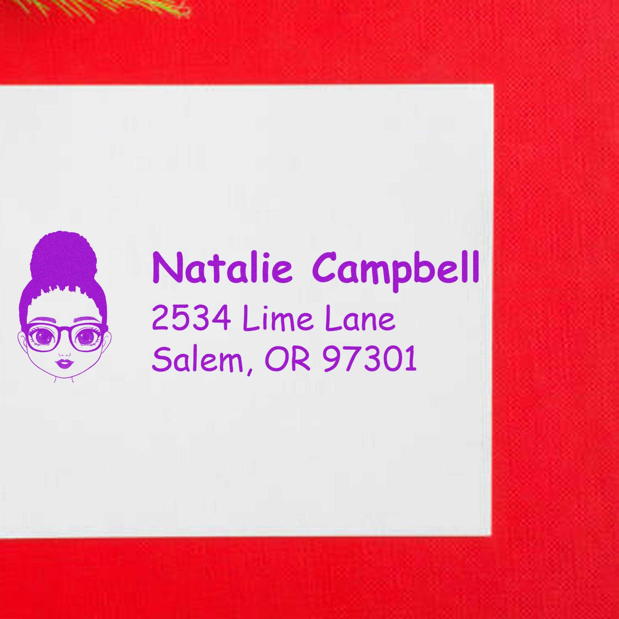 Wood Handle Ms Natalie Bitmoji Address Stamp