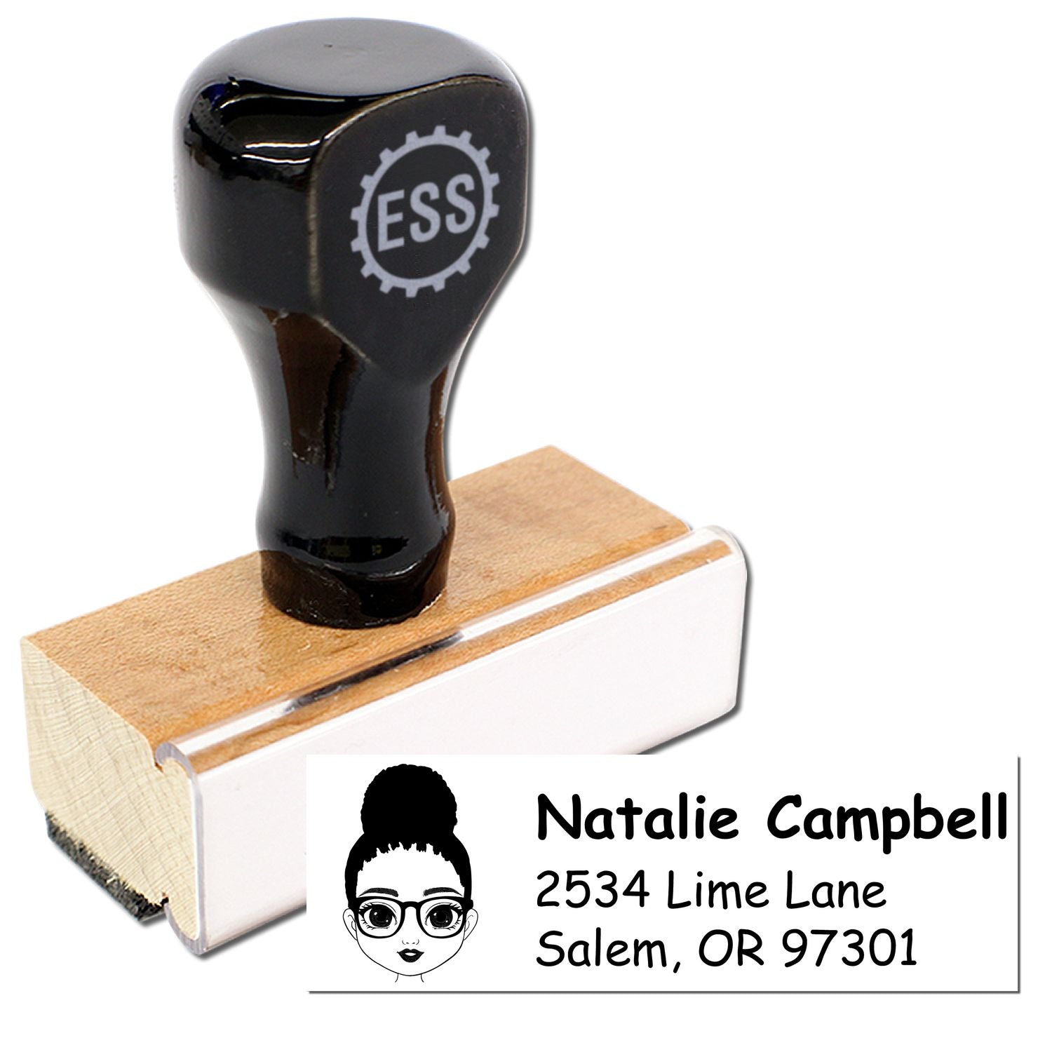 Wood Handle Ms Natalie Bitmoji Address Stamp