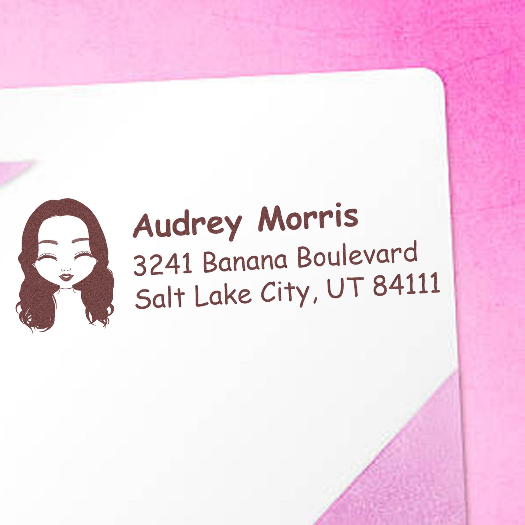 Wood Handle Ms Audrey Bitmoji Address Stamp