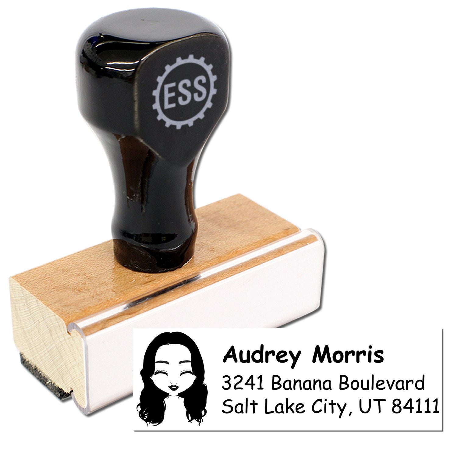 Wood Handle Ms Audrey Bitmoji Address Stamp