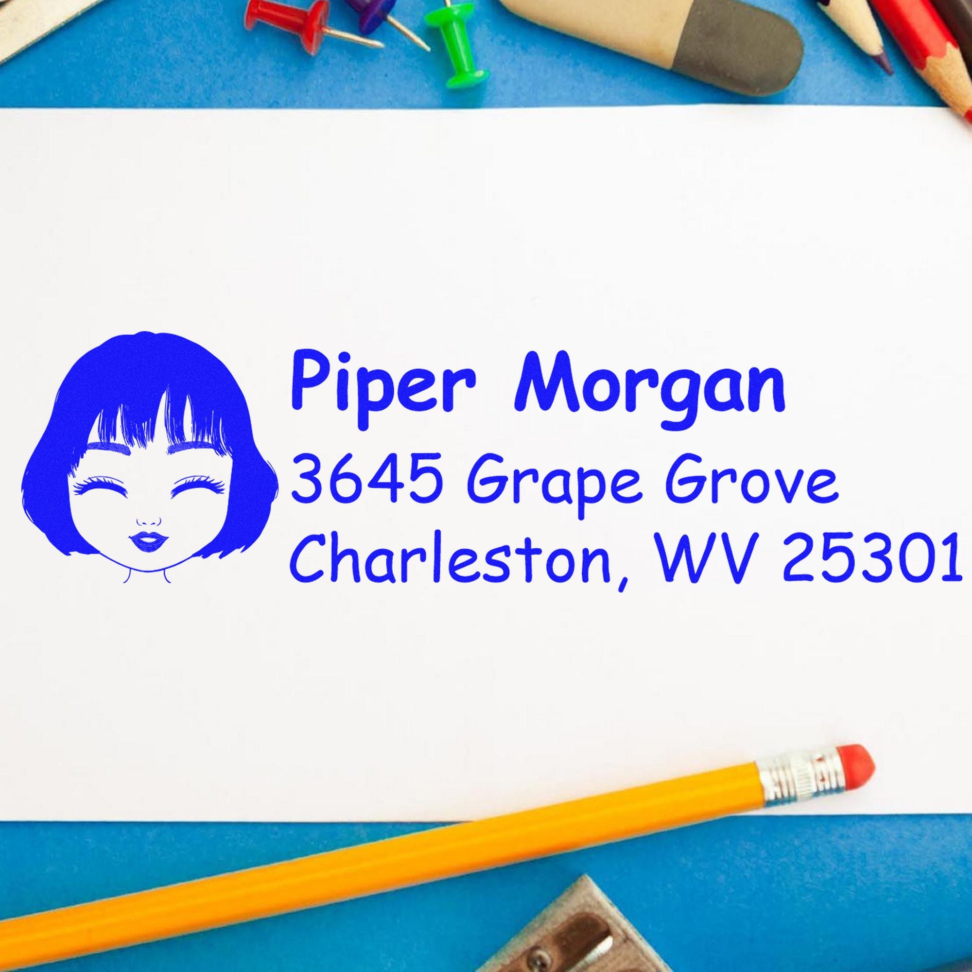 Wood Handle Ms Piper Bitmoji Address Stamp