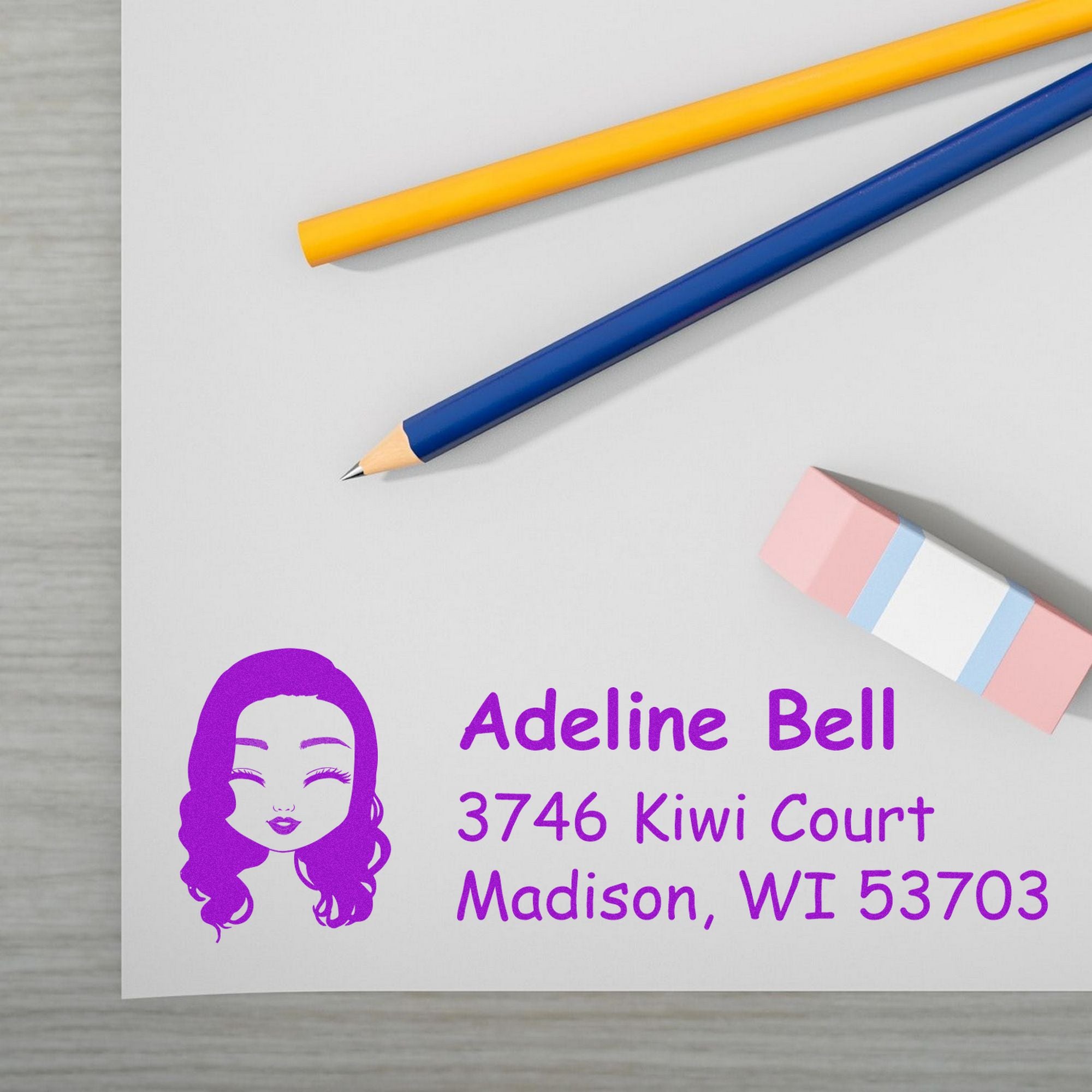 Ms Adeline Bitmoji Customized Address Stamp Pre-Inked