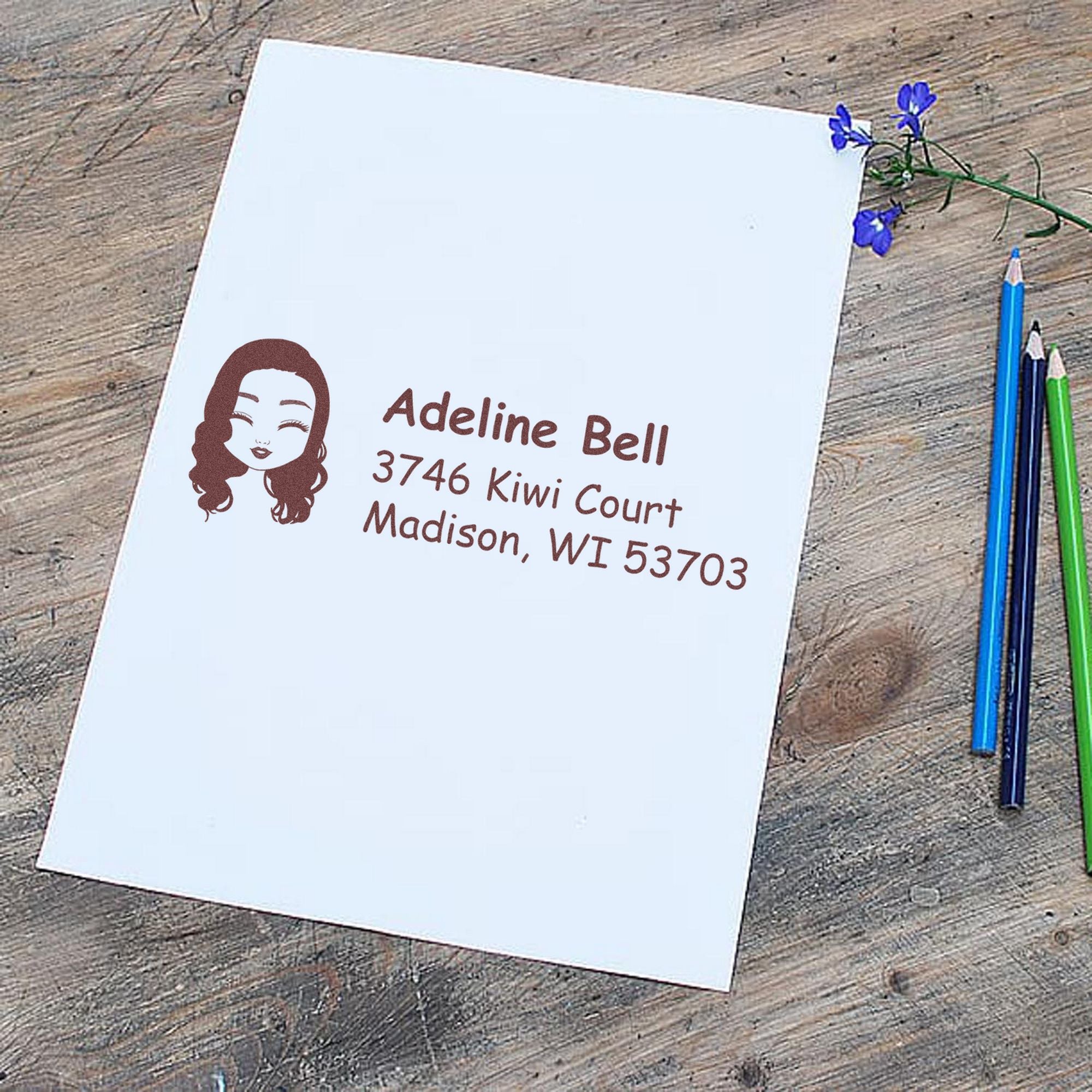 Ms Adeline Bitmoji Pre-Inked Address Stamp for House