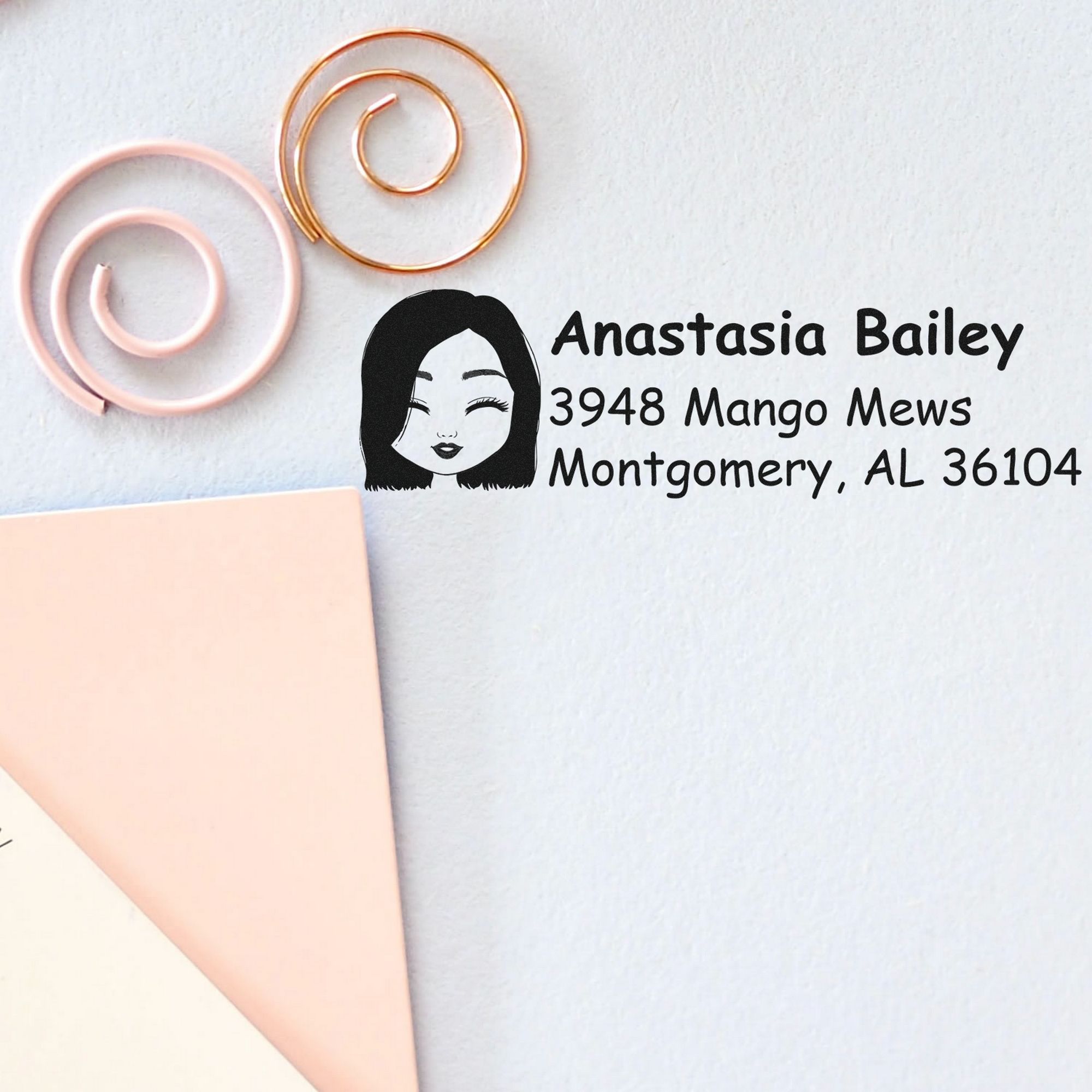 Wood Handle Ms Anastasia Bitmoji Address Stamp