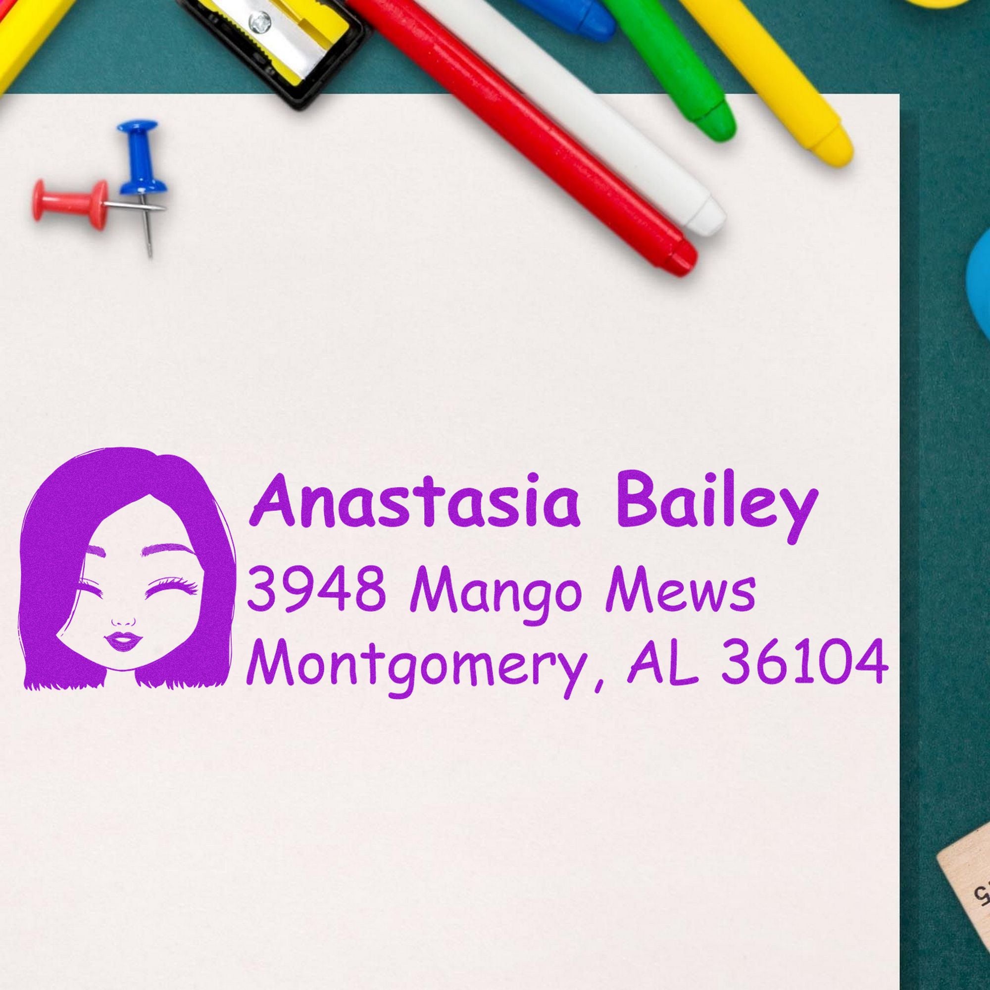 Wood Handle Ms Anastasia Bitmoji Address Stamp