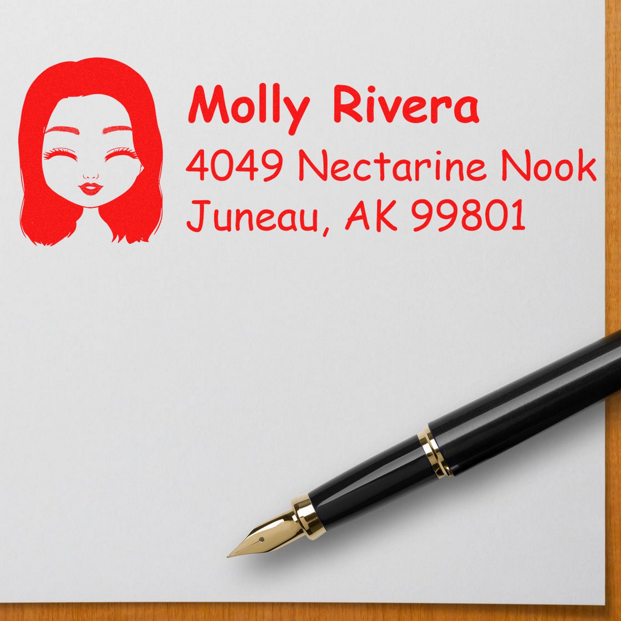 Wood Handle Ms Molly Bitmoji Address Stamp