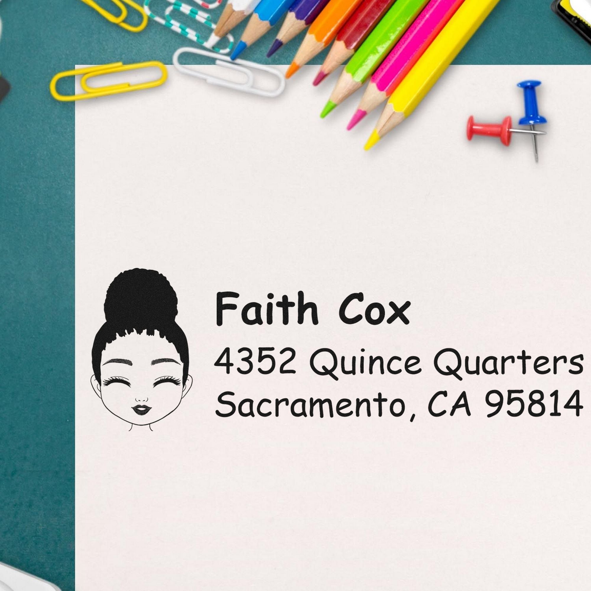 Wood Handle Ms Faith Bitmoji Address Stamp