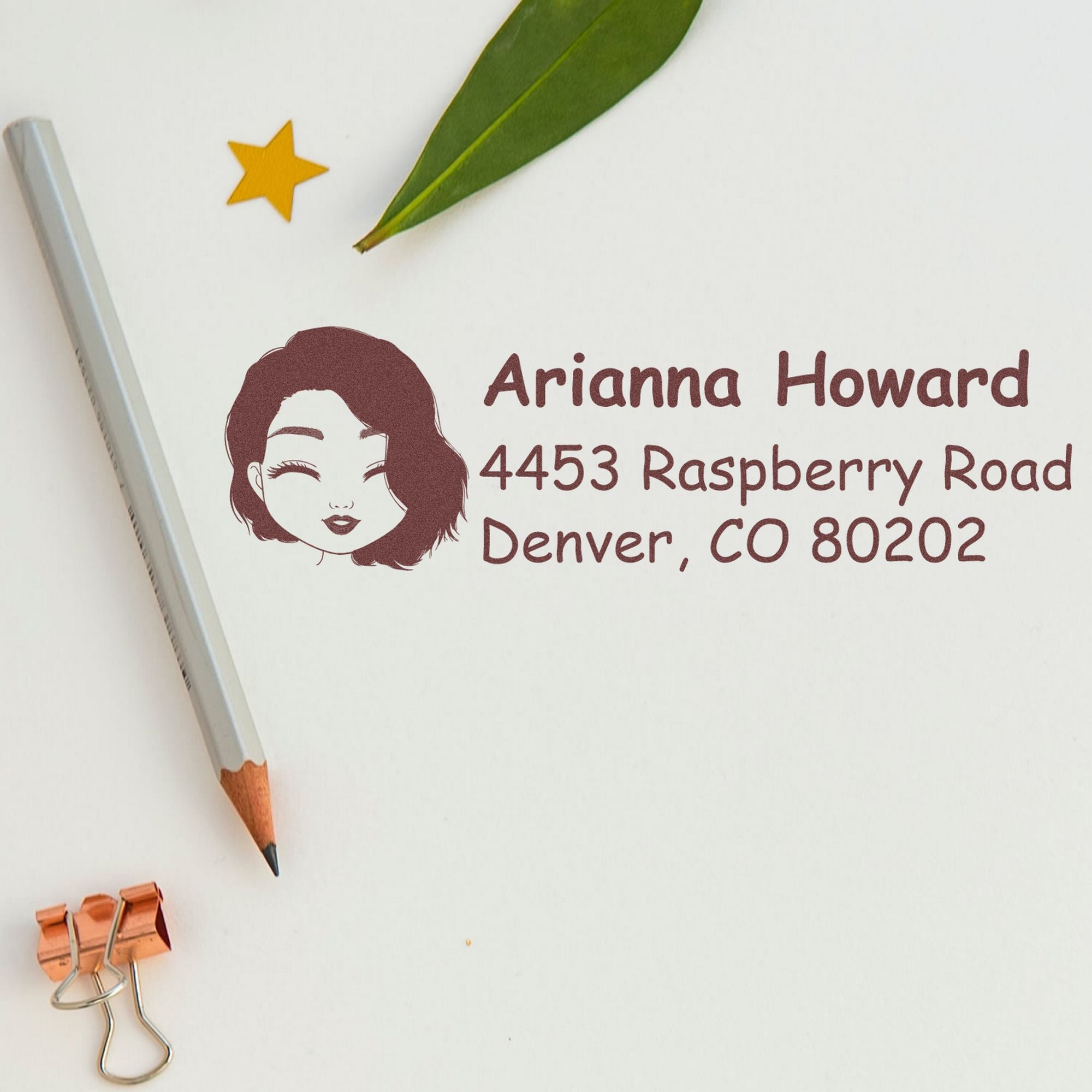 Wood Handle Ms Arianna Bitmoji Address Stamp