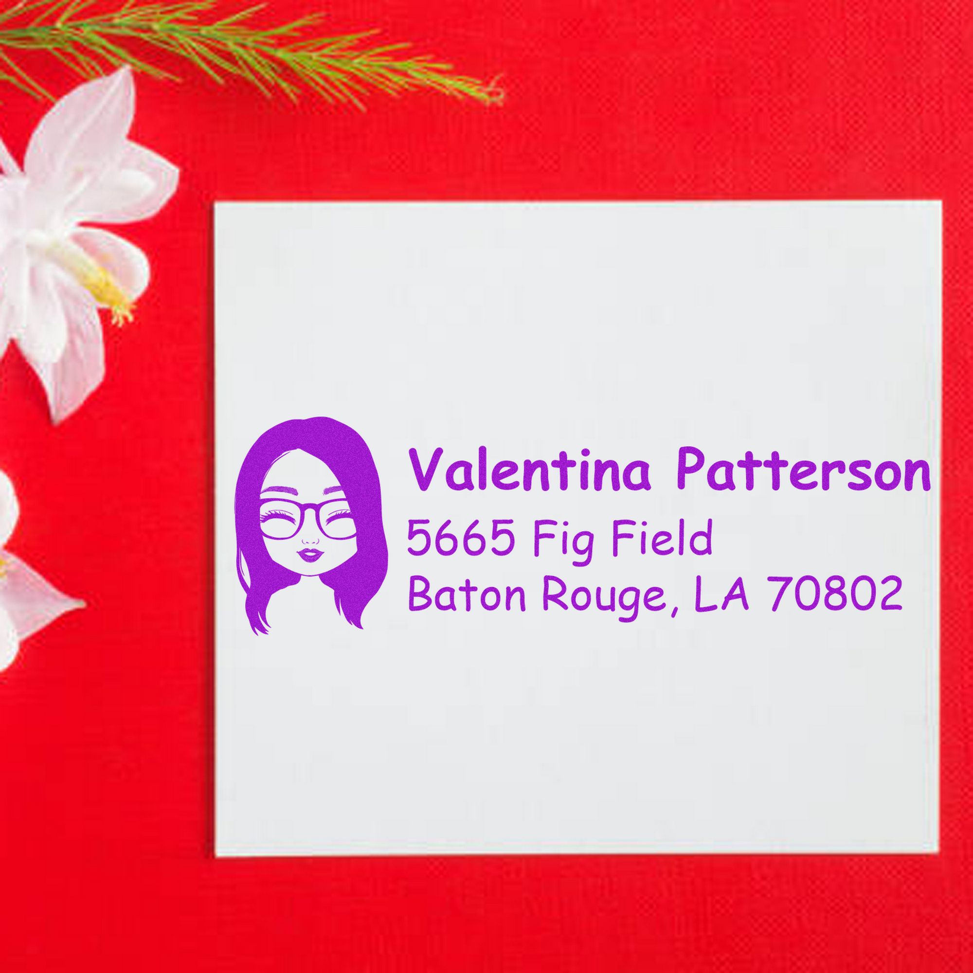 Wood Handle Ms Valentina Bitmoji Address Stamp