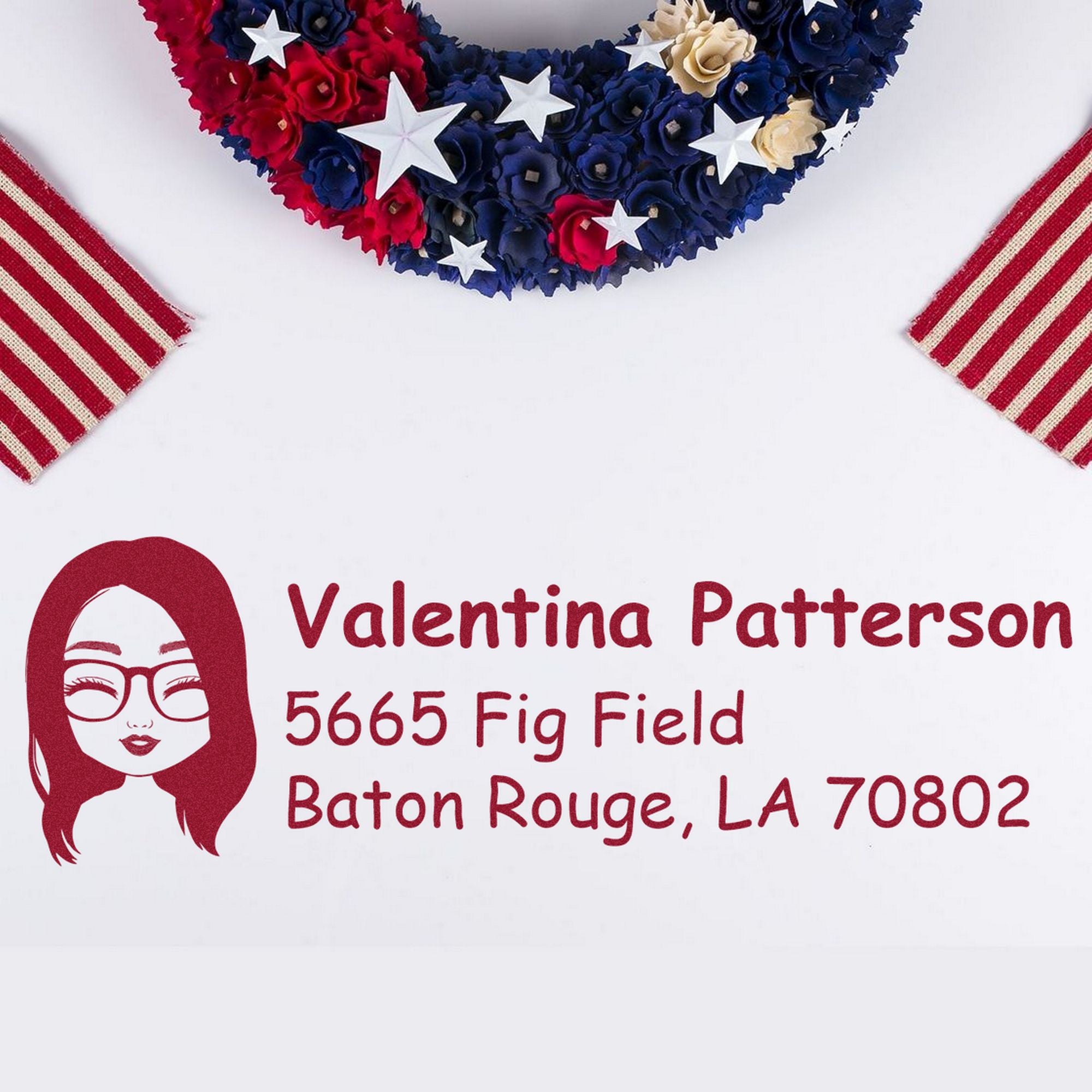 Wood Handle Ms Valentina Bitmoji Address Stamp