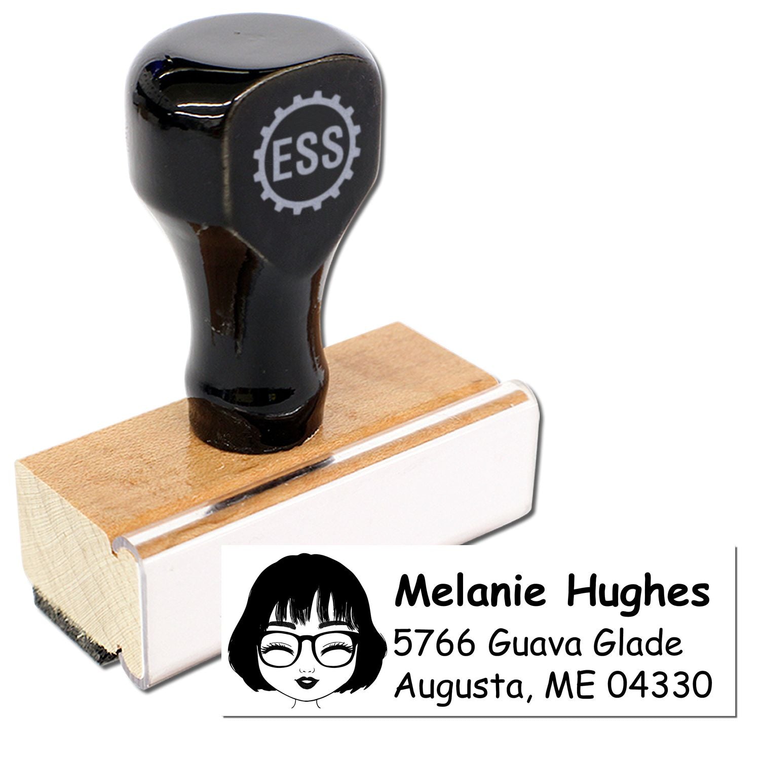 Wood Handle Ms Melanie Bitmoji Address Stamp