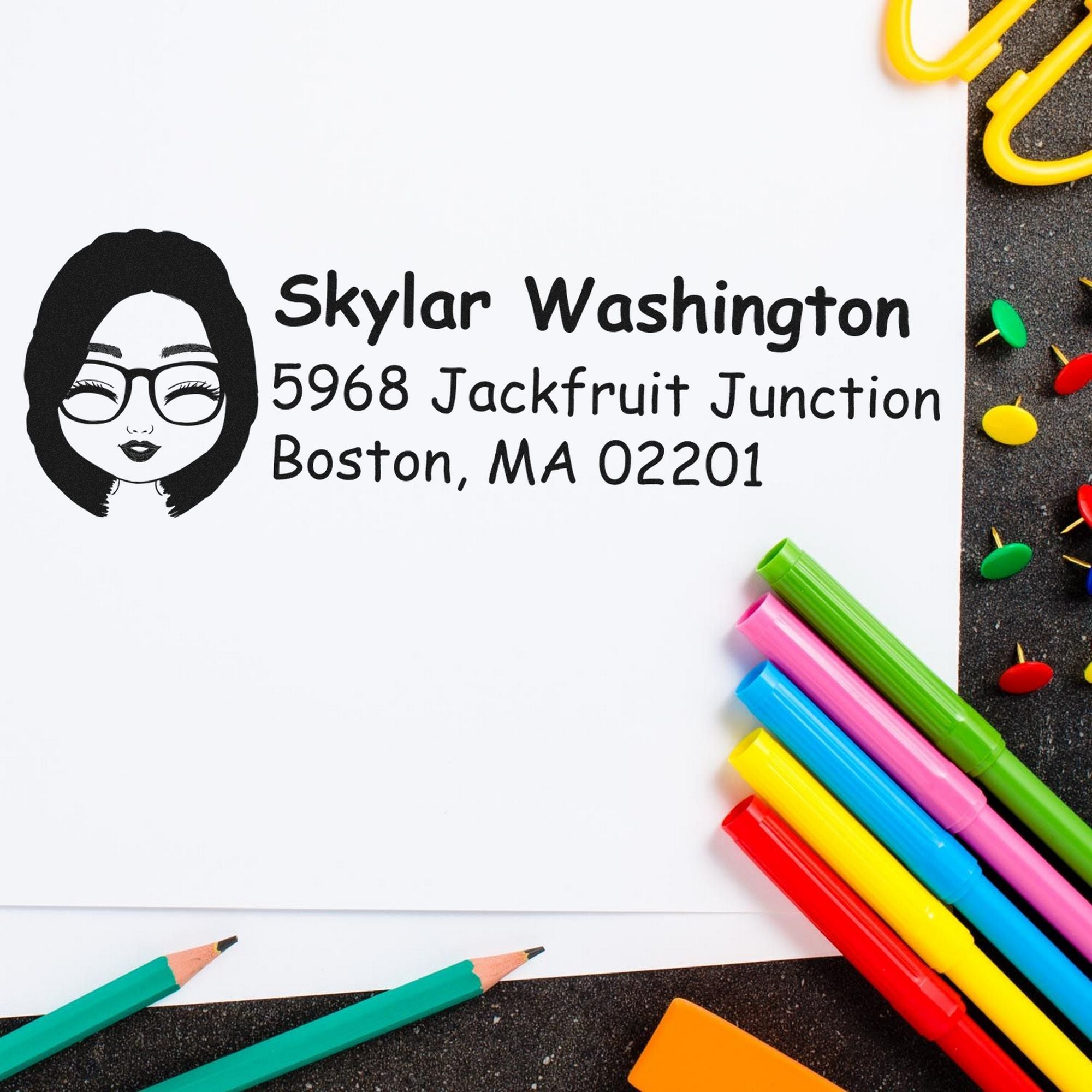 Wood Handle Ms Skylar Bitmoji Address Stamp