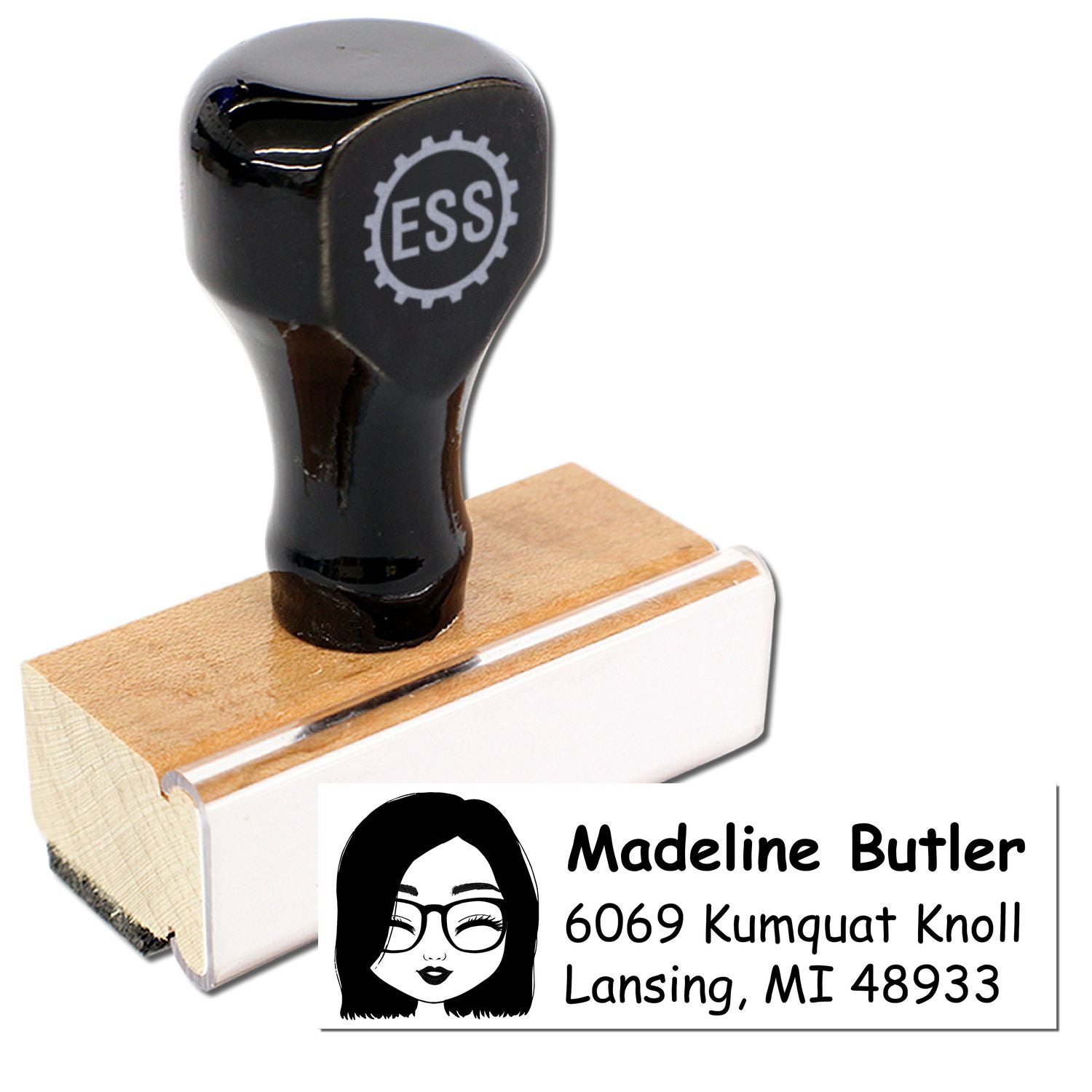 Wood Handle Ms Madeline Bitmoji Address Stamp