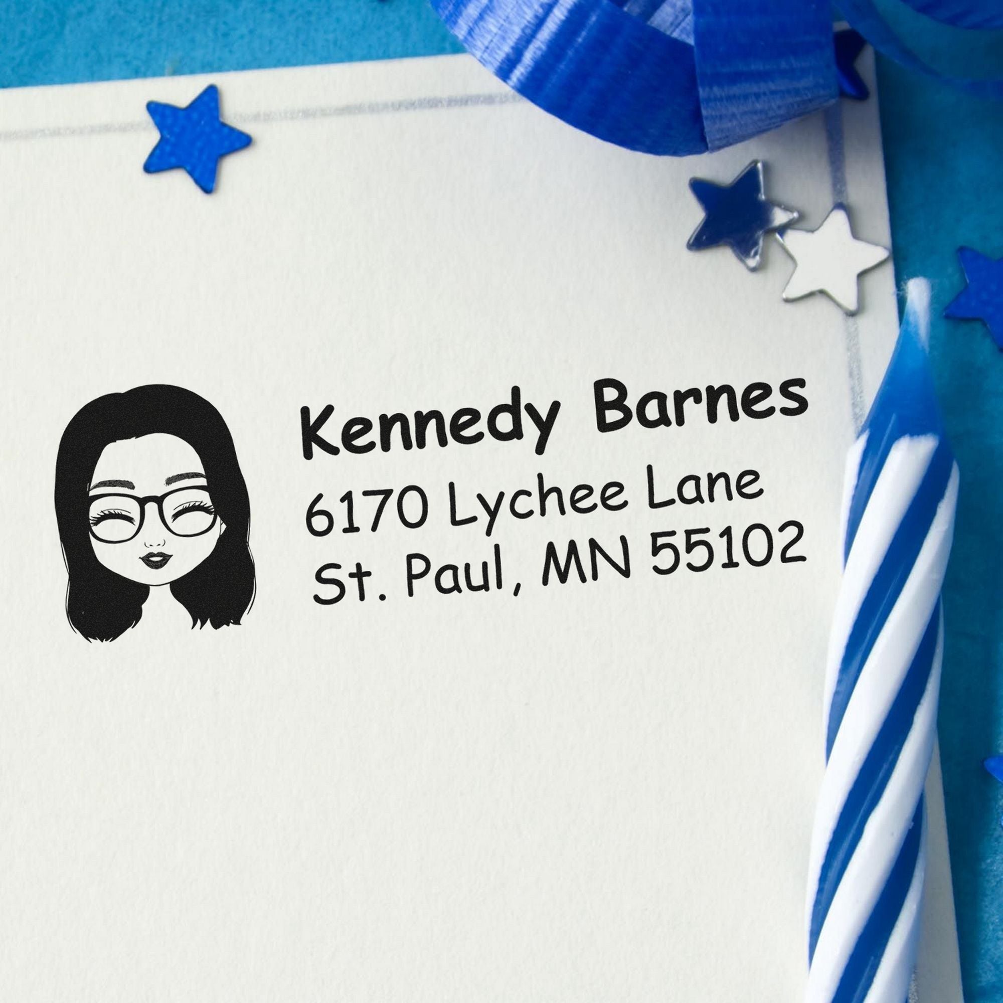 Wood Handle Ms Kennedy Bitmoji Address Stamp