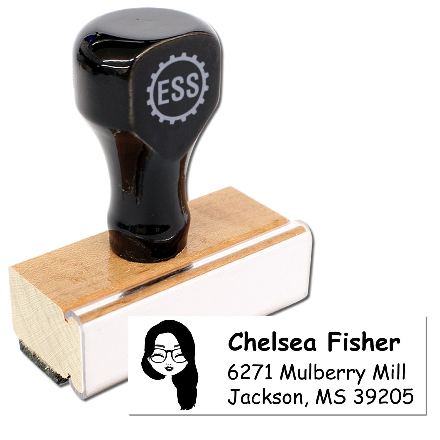 Wood Handle Ms Chelsea Bitmoji Address Stamp